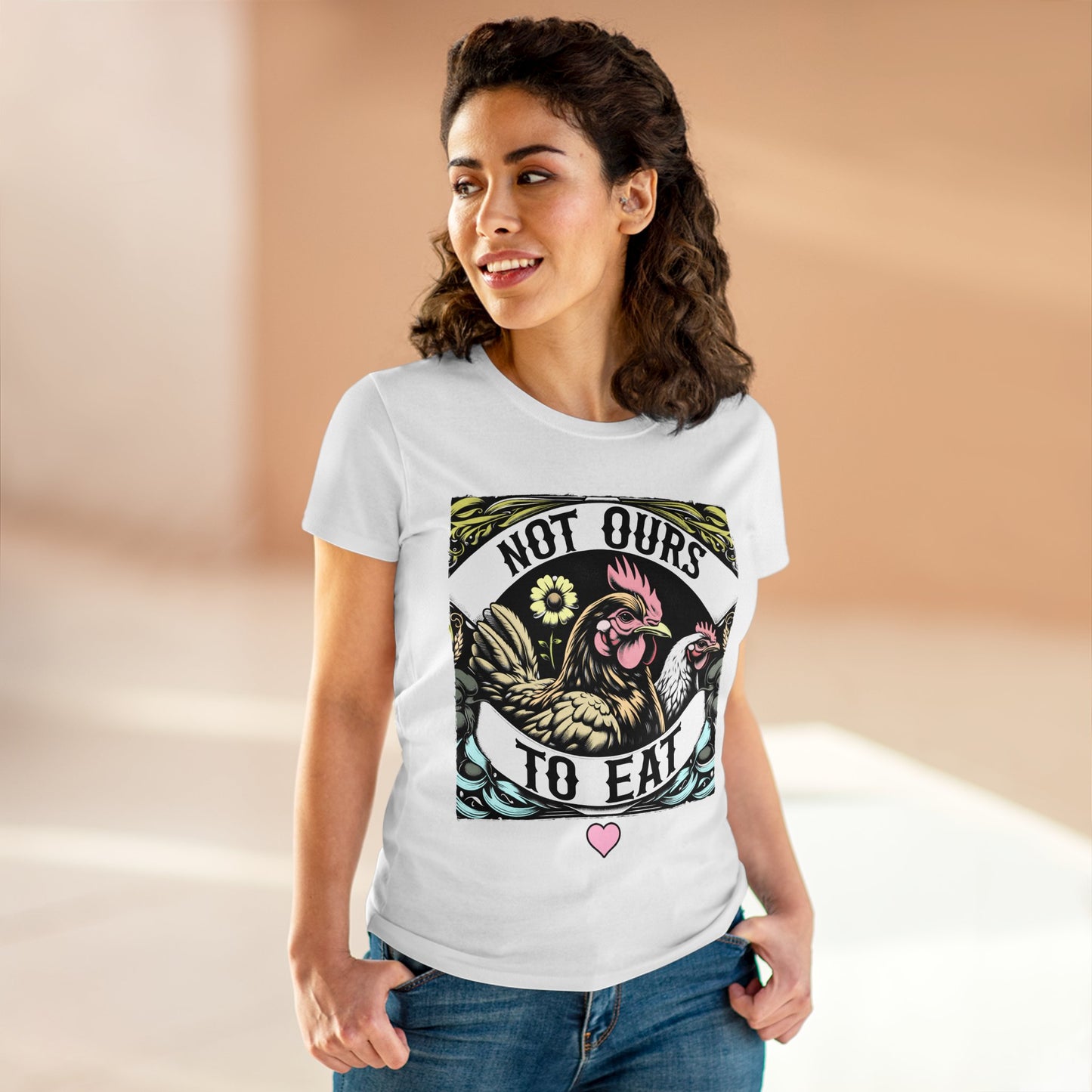 Not Ours to Eat Chickens Vegan Tee Shirt in White {Women's}