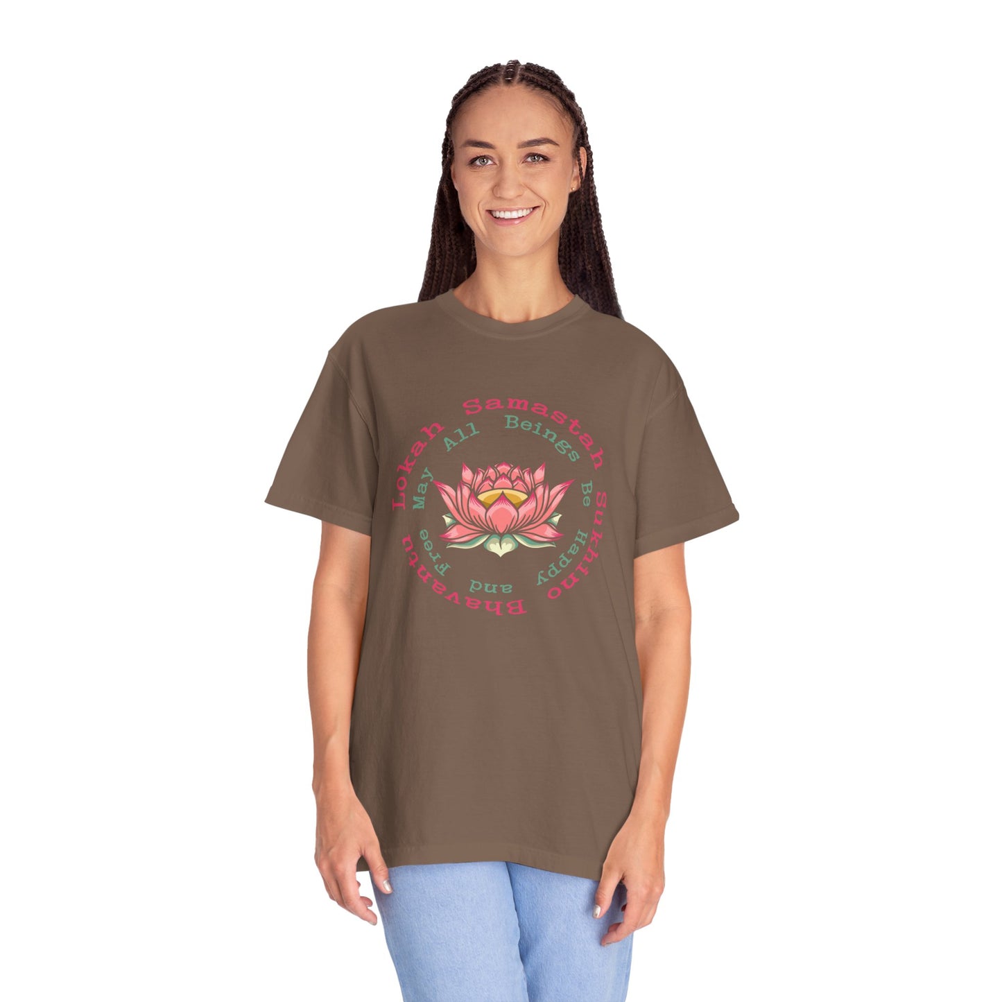 Lokah Samastah Sukhino Bhavantu Vegan Tee Shirt in Dark Colors {Unisex}