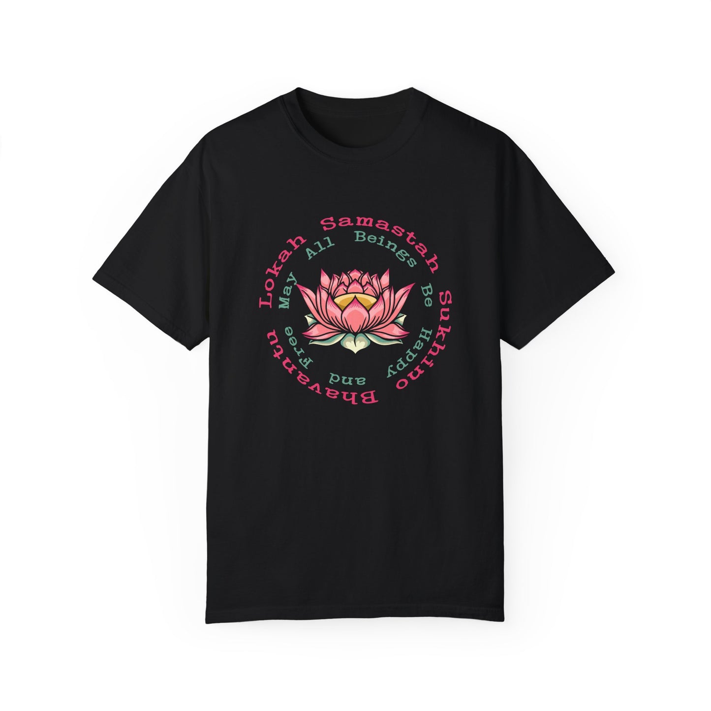 Lokah Samastah Sukhino Bhavantu Vegan Tee Shirt in Dark Colors {Unisex}
