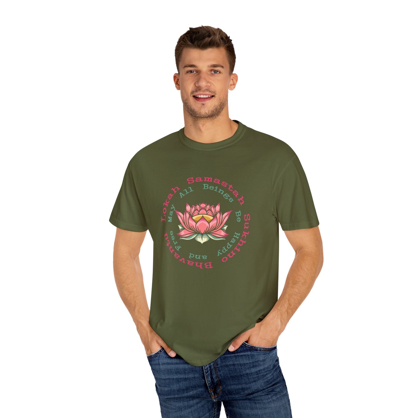 Lokah Samastah Sukhino Bhavantu Vegan Tee Shirt in Dark Colors {Unisex}