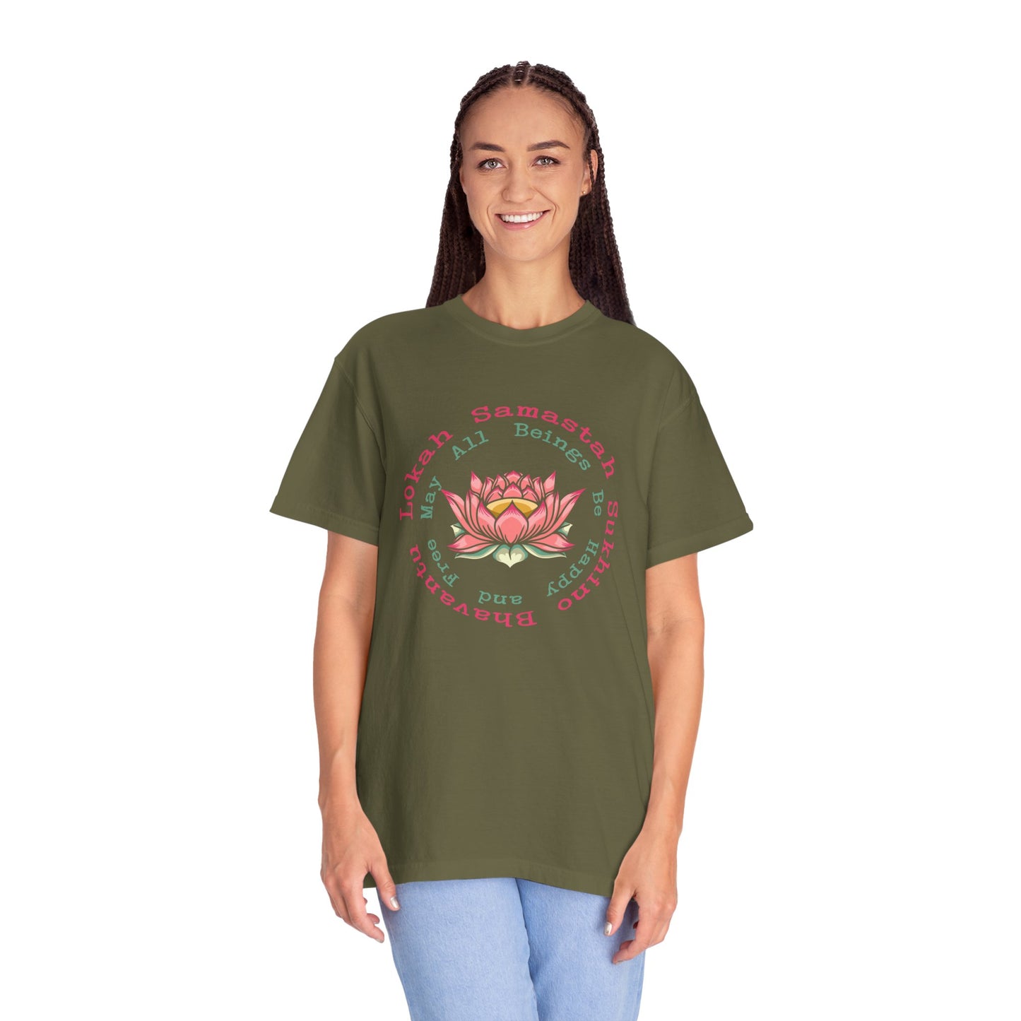 Lokah Samastah Sukhino Bhavantu Vegan Tee Shirt in Dark Colors {Unisex}