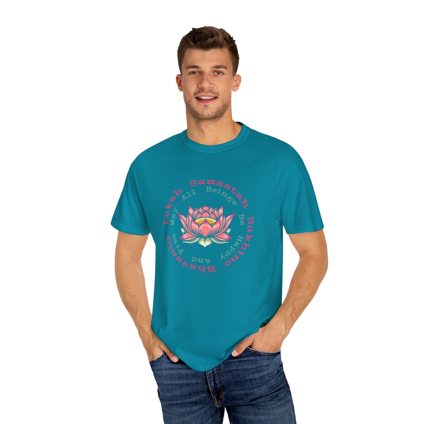 Lokah Samastah Sukhino Bhavantu Vegan Tee Shirt in Dark Colors {Unisex}