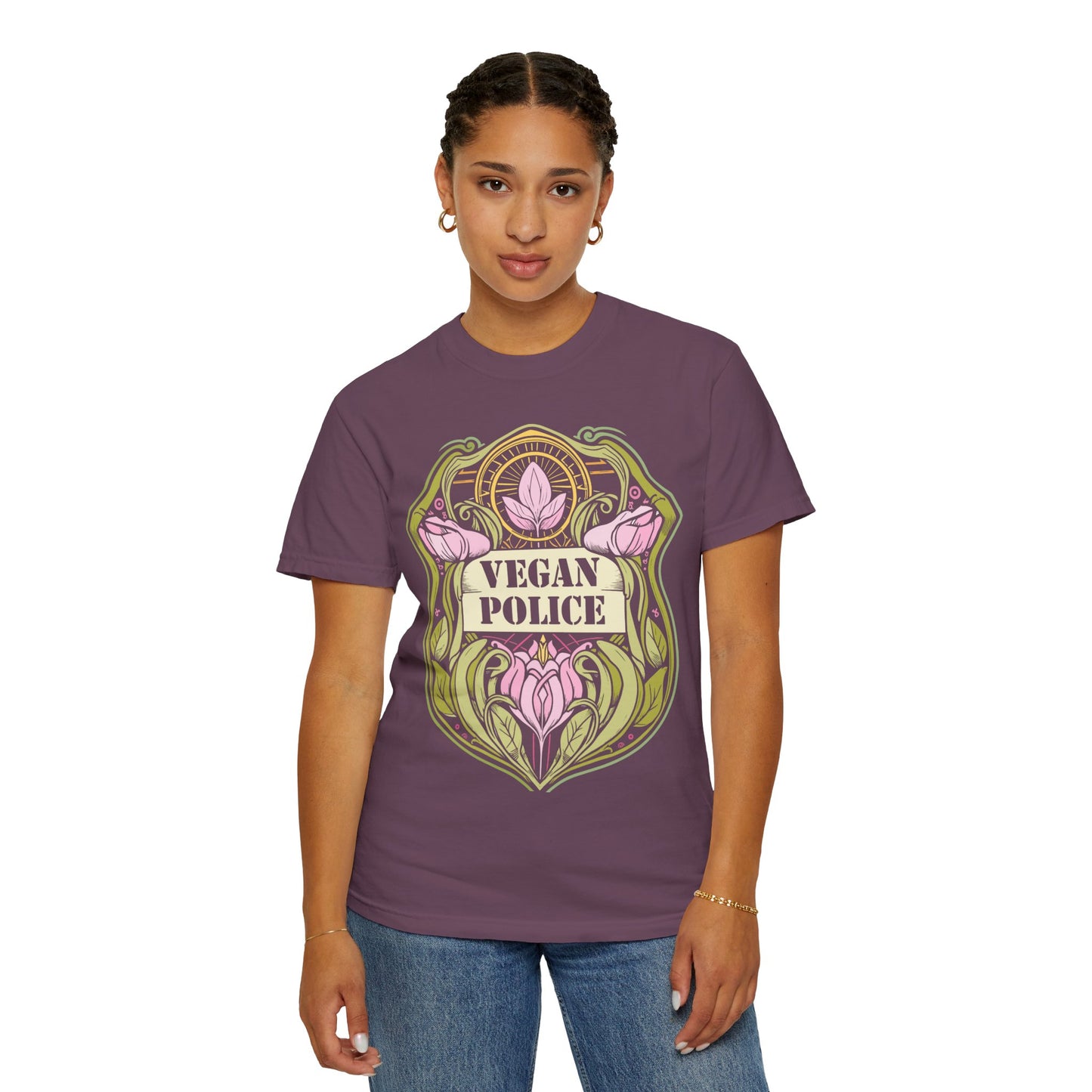Vegan Police Tee Shirt in Pinks and Purples {Unisex}