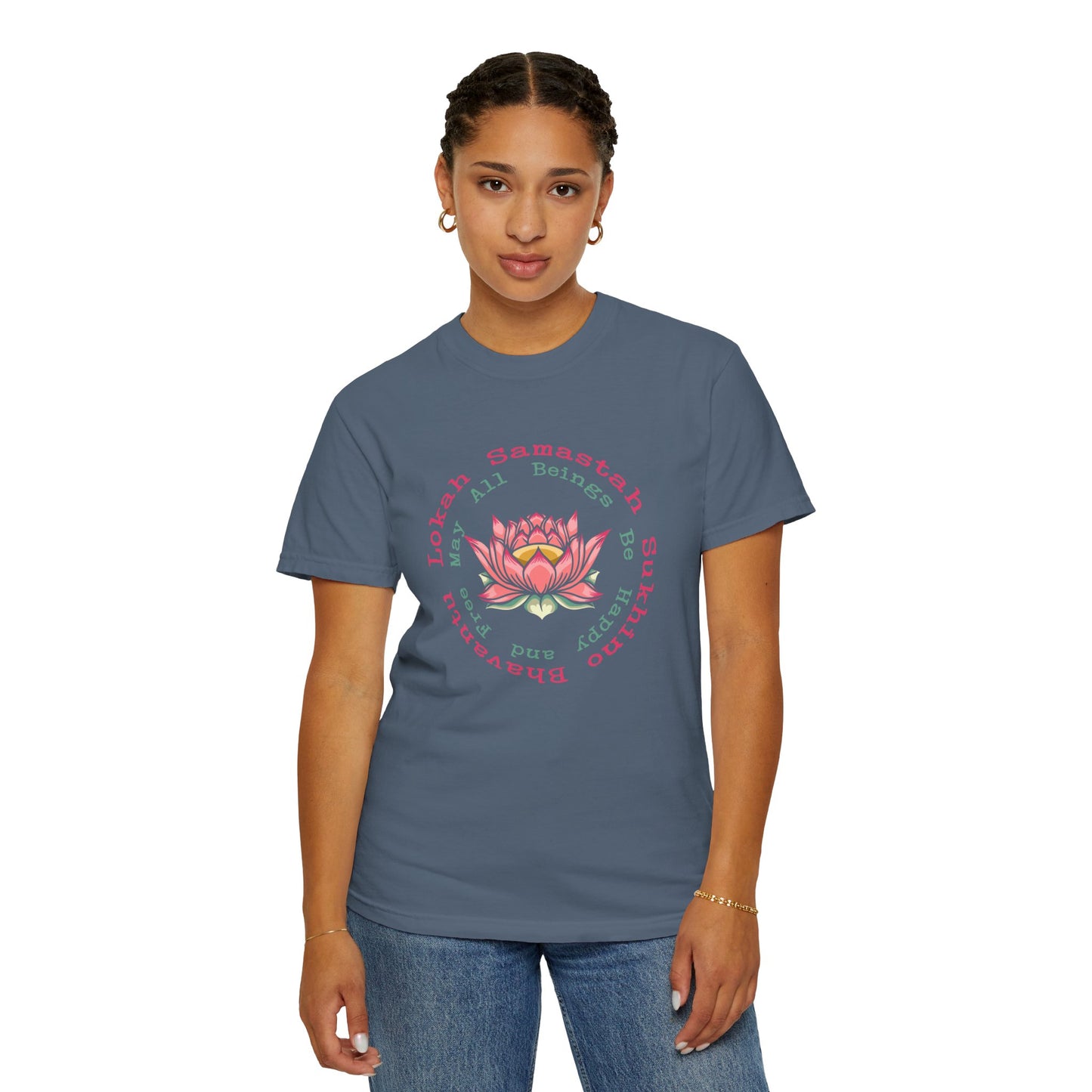 Lokah Samastah Sukhino Bhavantu Vegan Tee Shirt in Dark Colors {Unisex}
