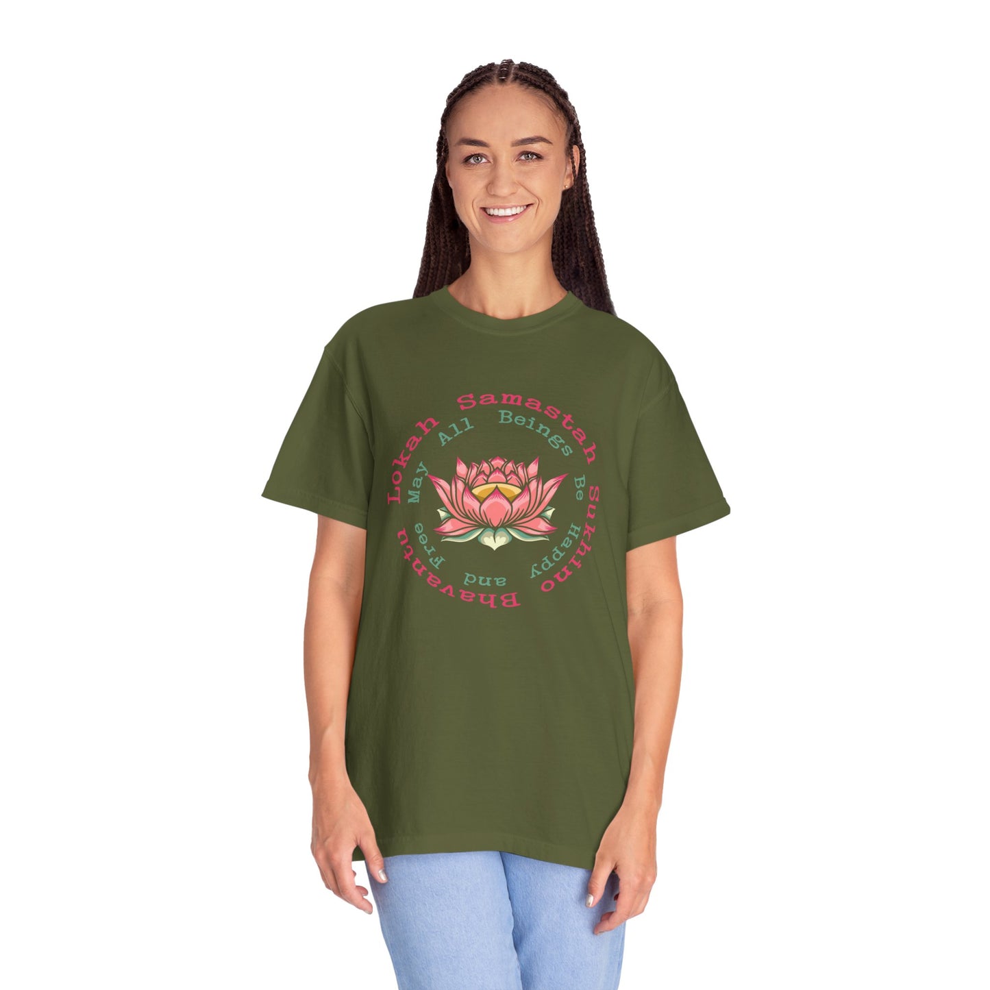 Lokah Samastah Sukhino Bhavantu Vegan Tee Shirt in Dark Colors {Unisex}