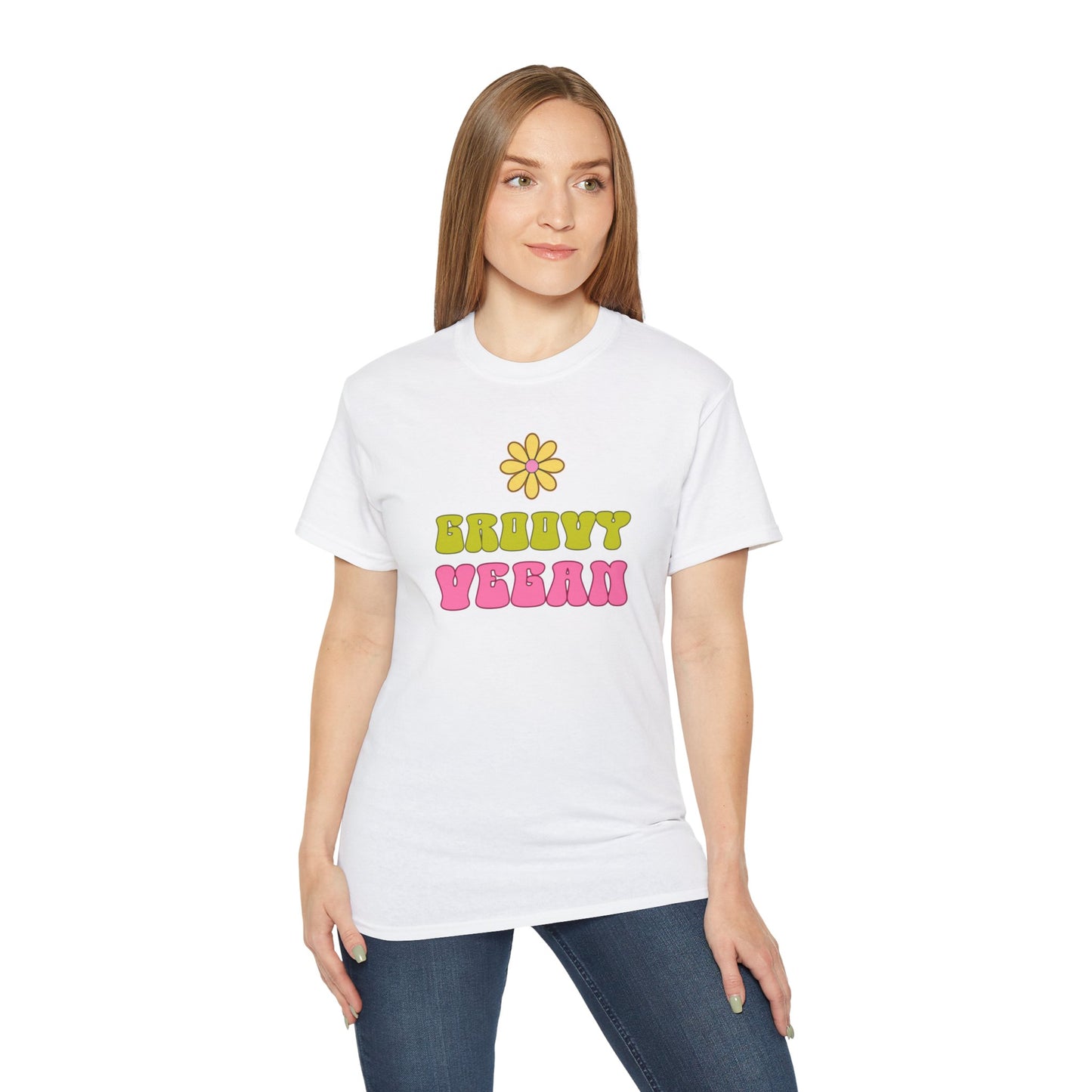 Groovy Vegan T-Shirt {White, Unisex}