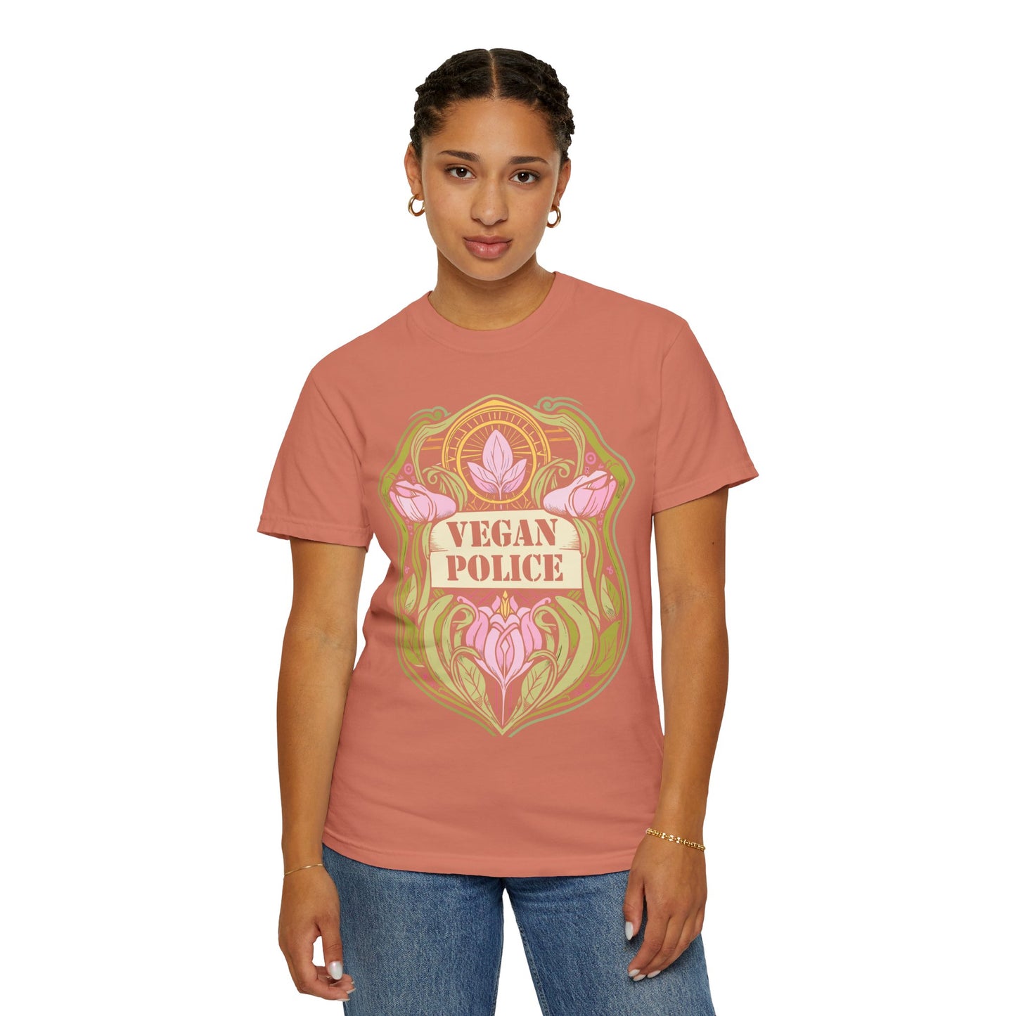 Vegan Police Tee Shirt in Pinks and Purples {Unisex}