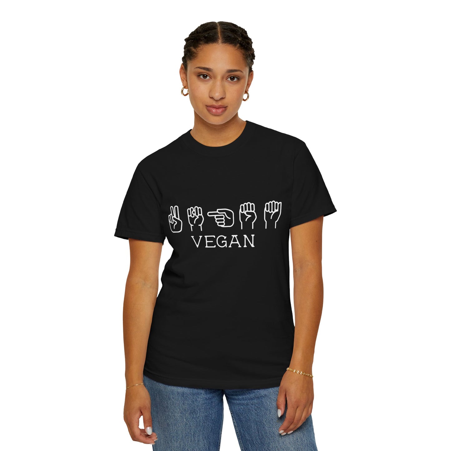 Vegan American Sign Language Tee Shirt in Dark Colors {Unisex}