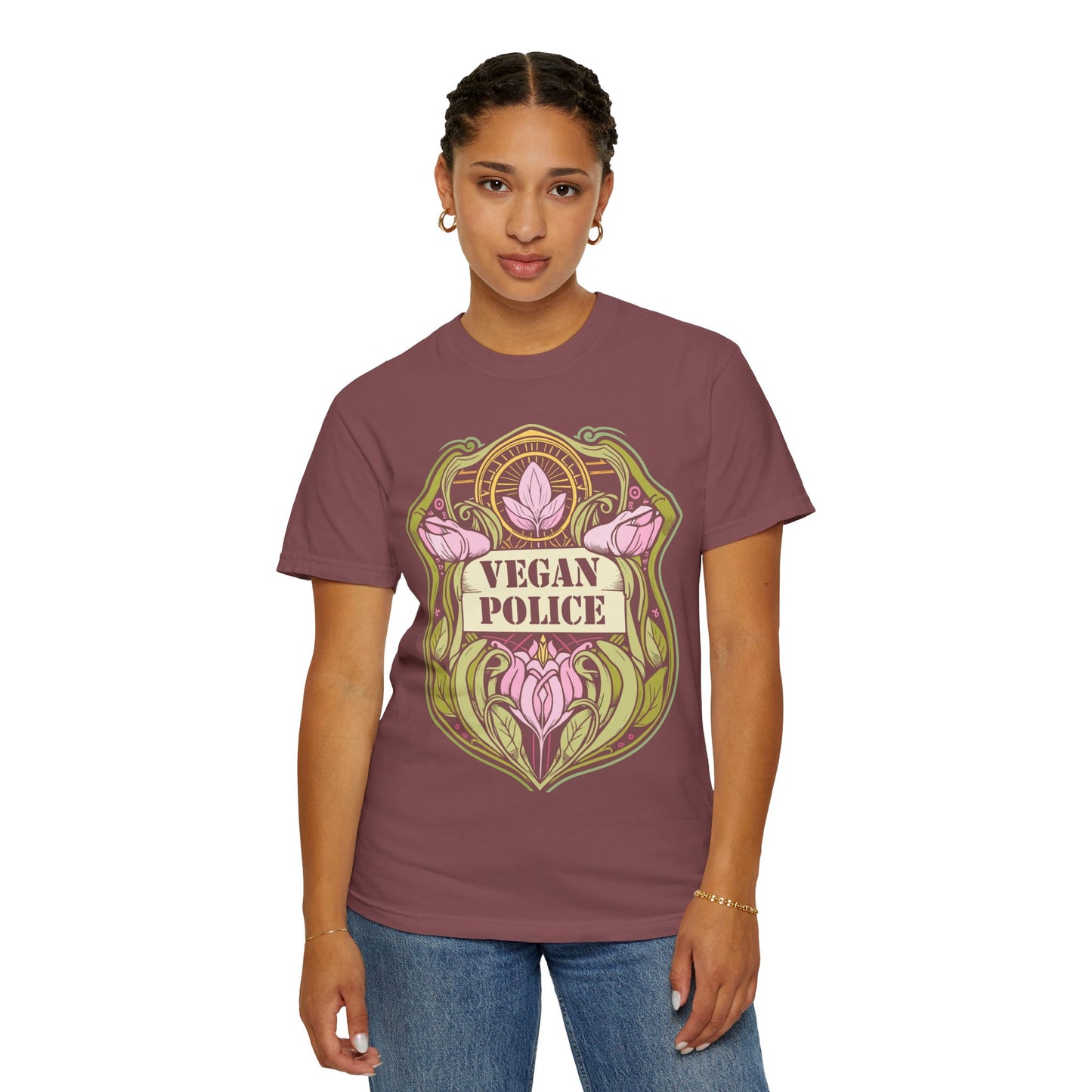 Vegan Police Tee Shirt in Pinks and Purples {Unisex}