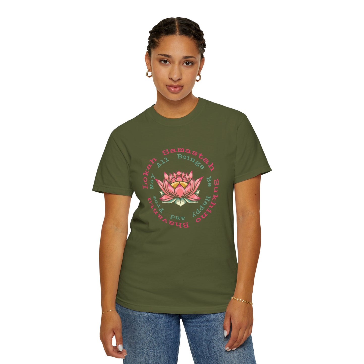 Lokah Samastah Sukhino Bhavantu Vegan Tee Shirt in Dark Colors {Unisex}