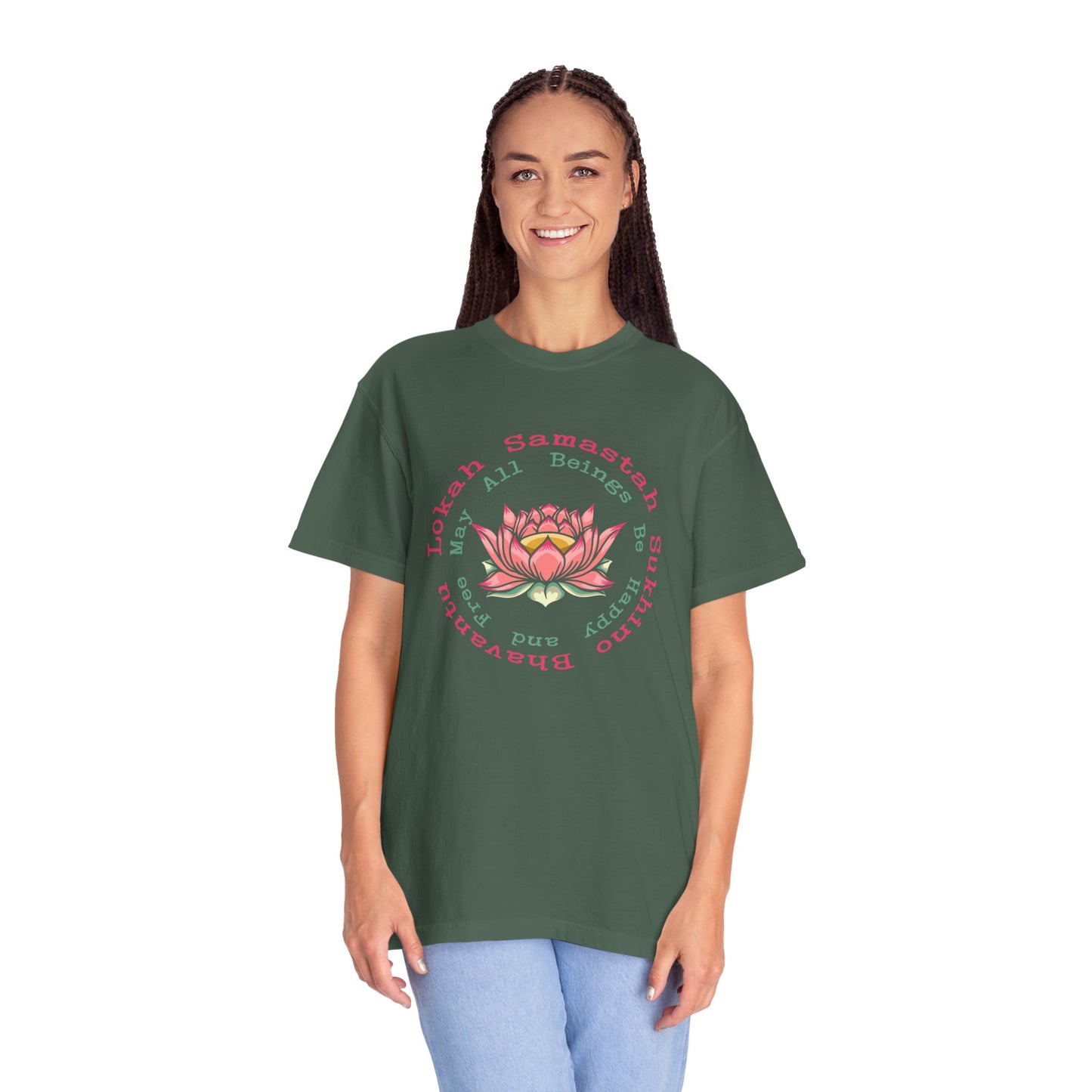 Lokah Samastah Sukhino Bhavantu Vegan Tee Shirt in Dark Colors {Unisex}