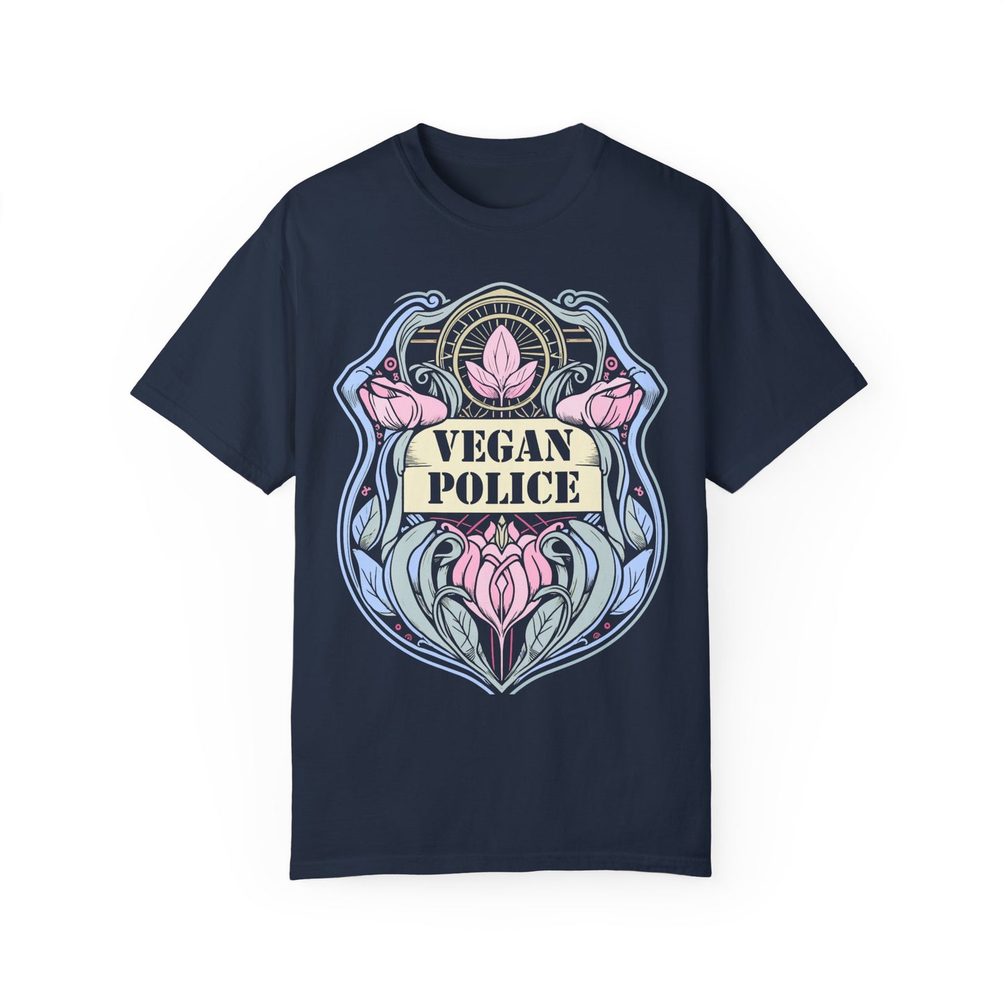 Vegan Police Tee Shirt in Blues and Greens {Unisex}