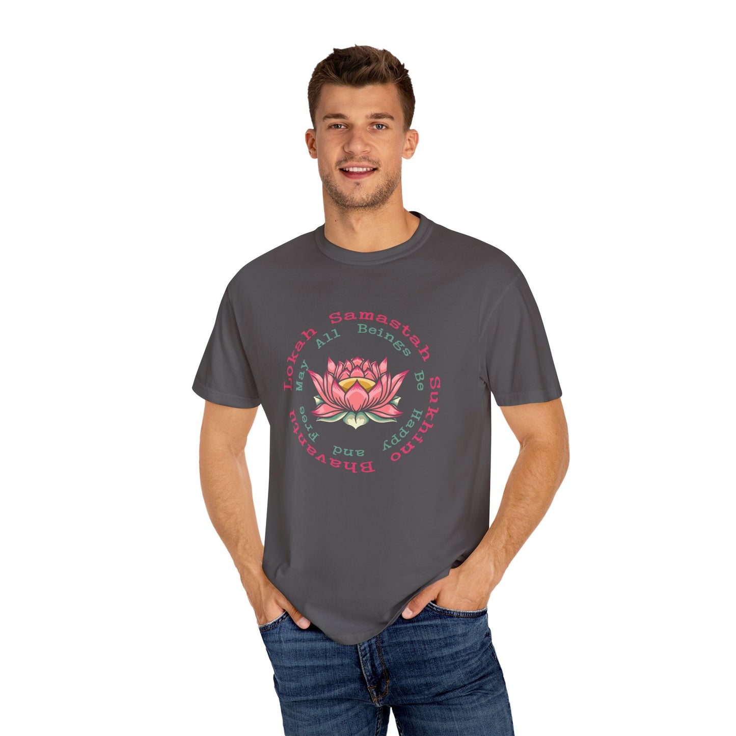 Lokah Samastah Sukhino Bhavantu Vegan Tee Shirt in Dark Colors {Unisex}