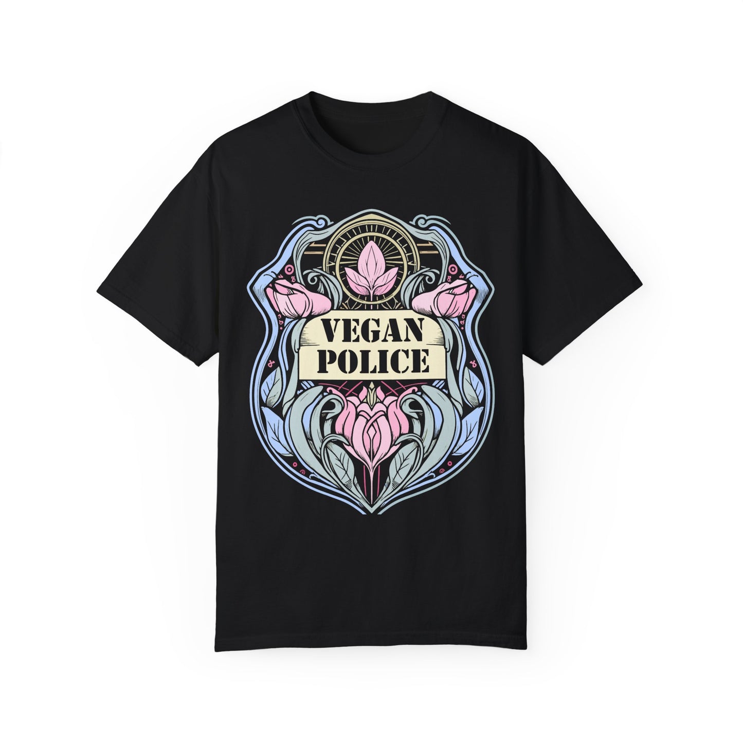 Vegan Police Tee Shirt in Blues and Greens {Unisex}