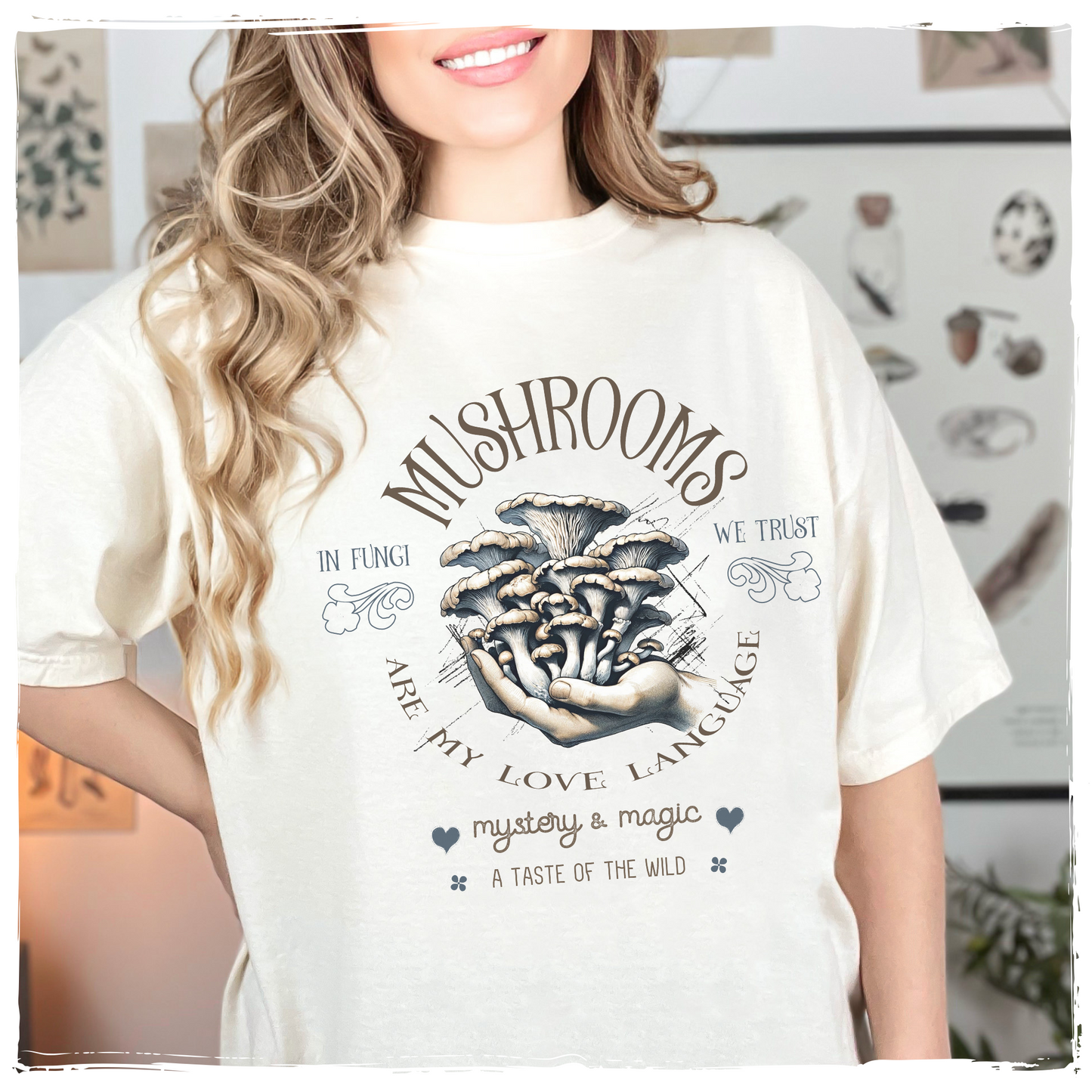 Mushrooms are My Love Language Vegan Tee Shirt in Light Colors {Unisex}