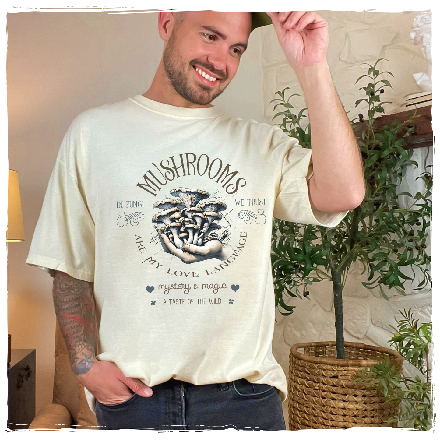 Mushrooms are My Love Language Vegan Tee Shirt in Light Colors {Unisex}