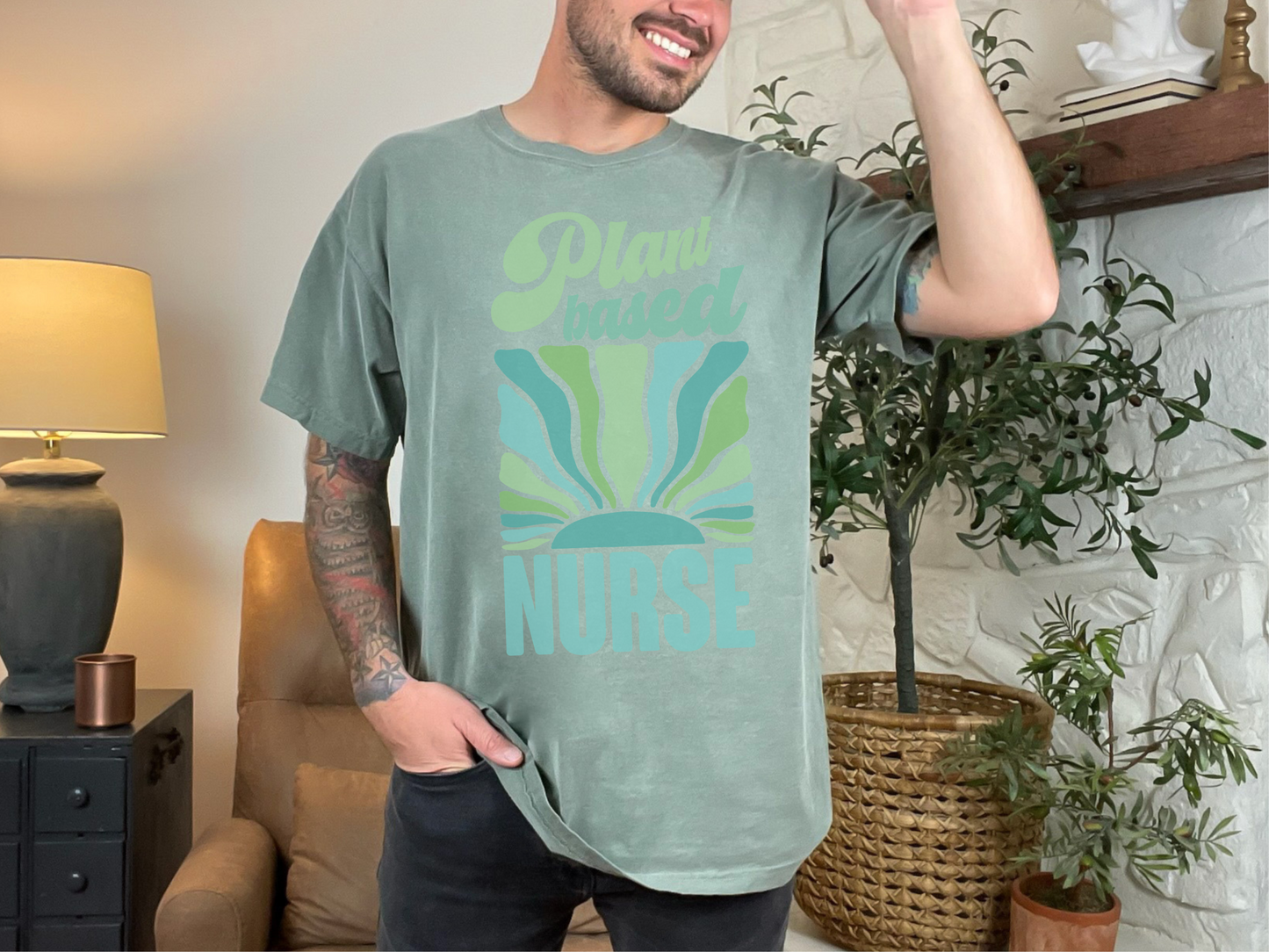 Plant Based Nurse Vegan Tee Shirt in Lights and Blues {Unisex}