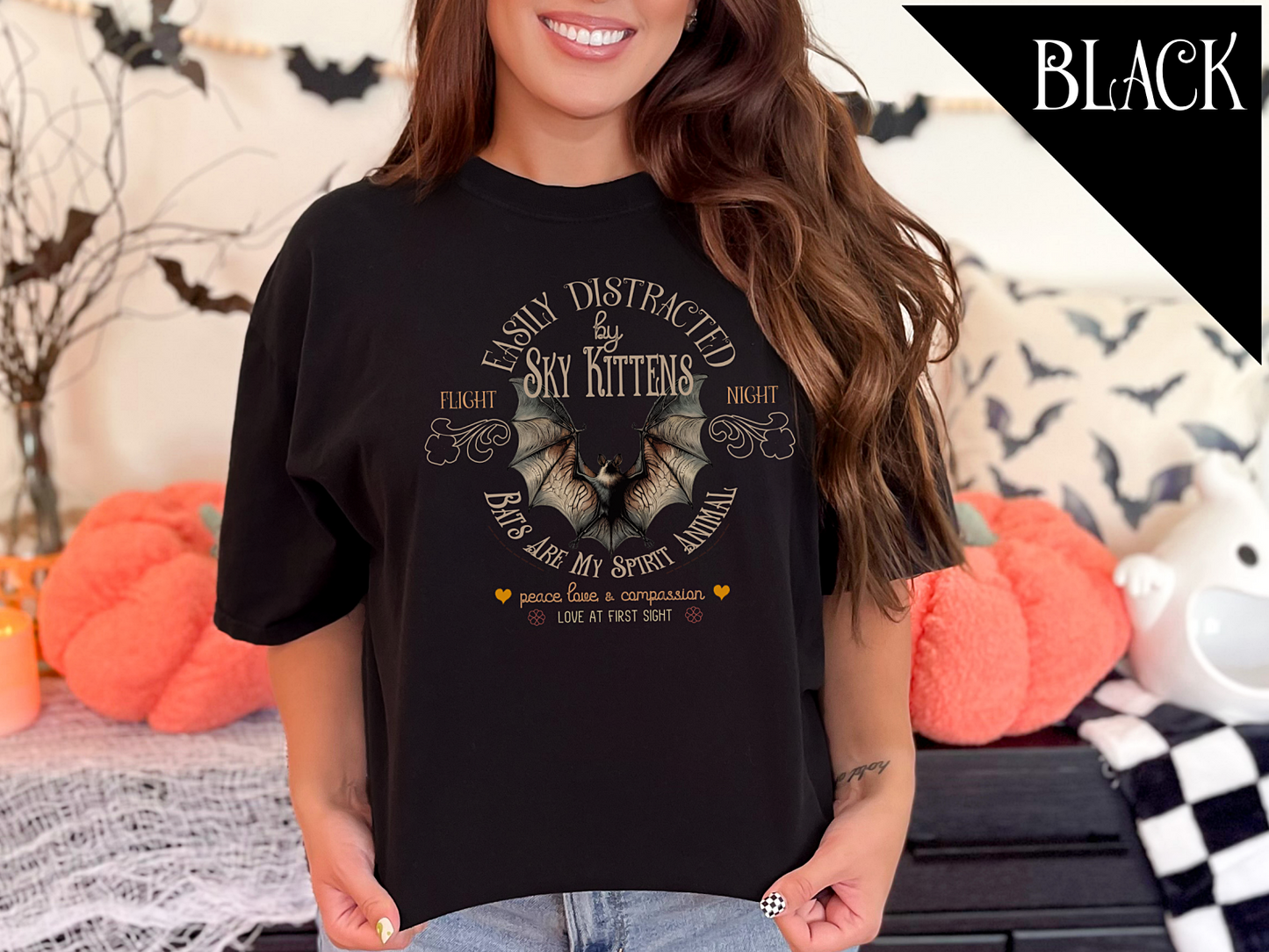 Easily Distracted by Sky Kittens Vegan Bat Tee Shirt | Halloween | Comfort Colors | Cute