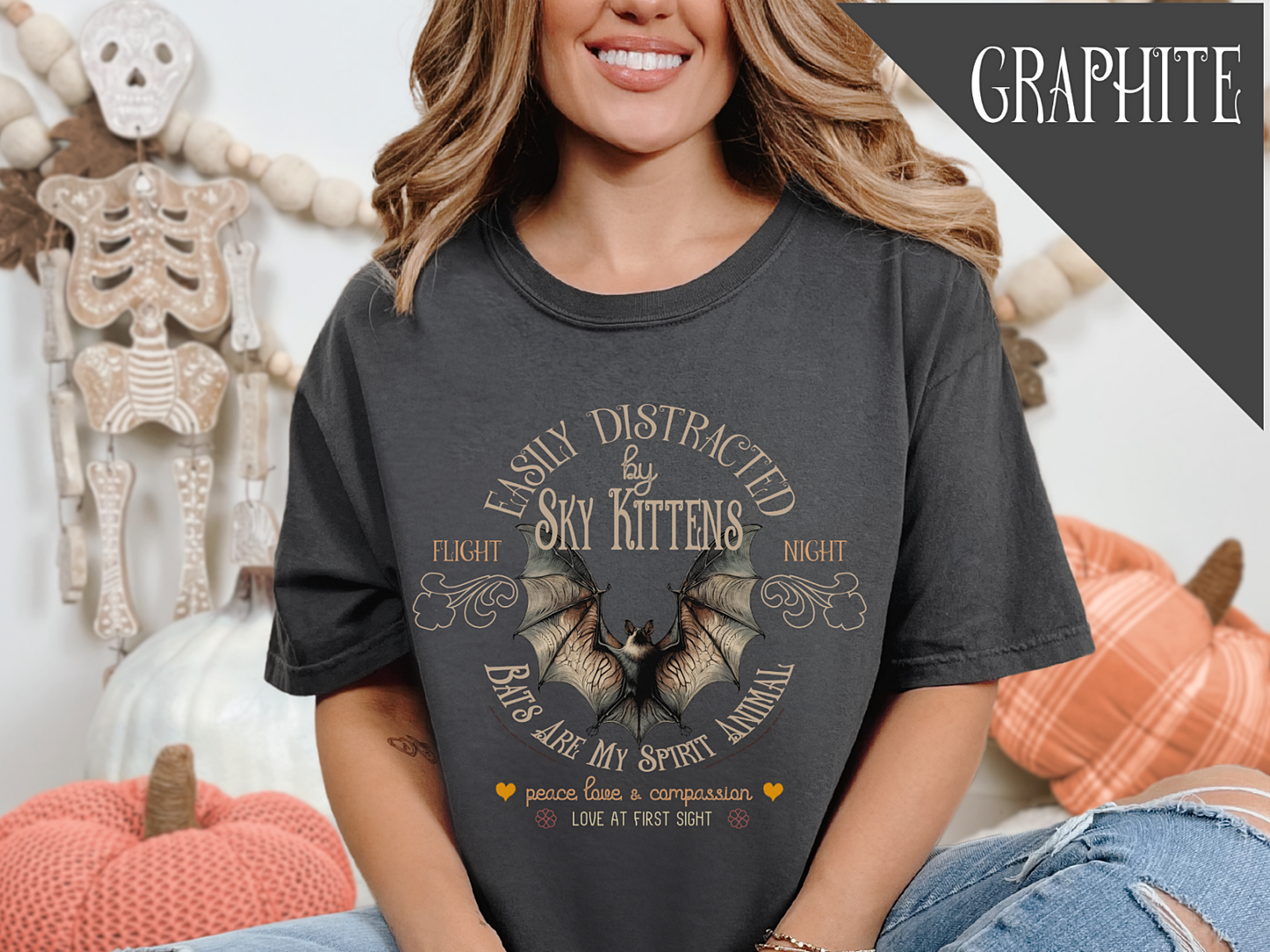 Easily Distracted by Sky Kittens Vegan Bat Tee Shirt | Halloween | Comfort Colors | Cute