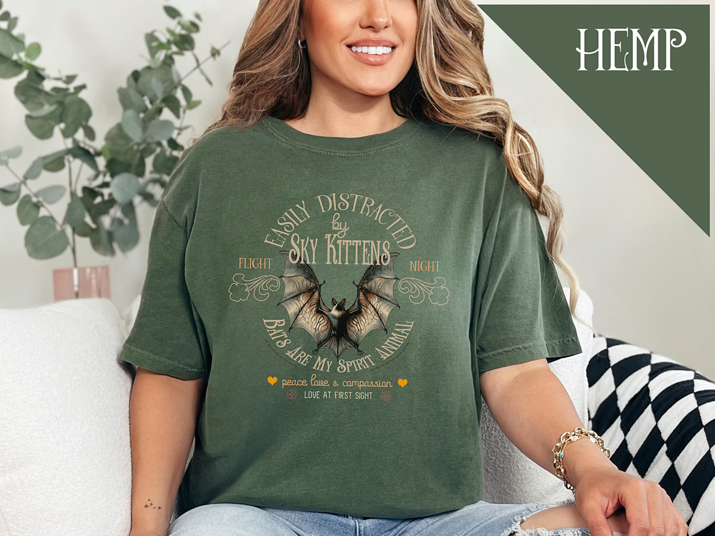 Easily Distracted by Sky Kittens Vegan Bat Tee Shirt | Halloween | Comfort Colors | Cute