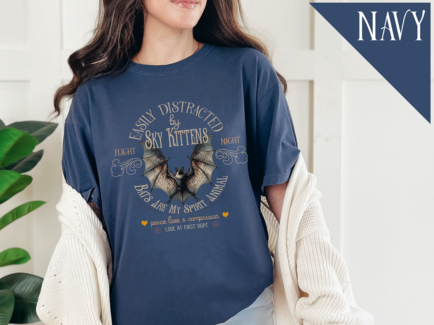 Easily Distracted by Sky Kittens Vegan Bat Tee Shirt | Halloween | Comfort Colors | Cute