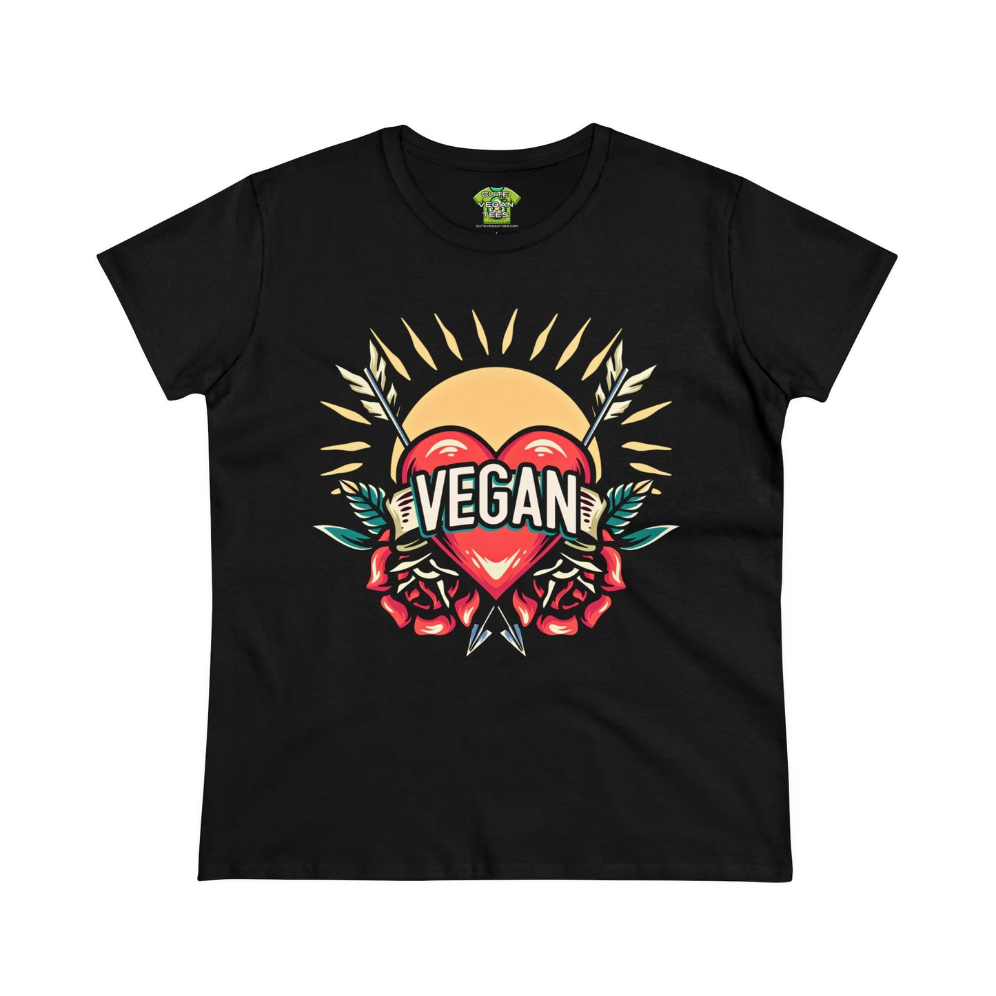 Vegan Hearts and Arrows Cotton Tee Shirt in Black {Women's}