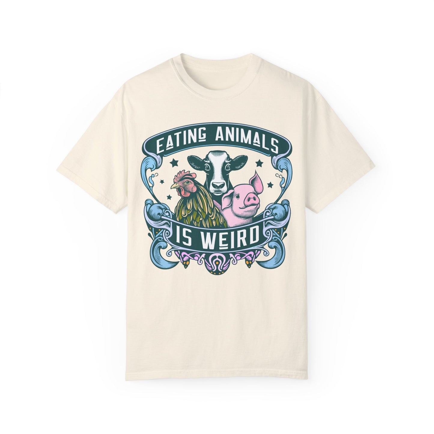 Eating Animals is Weird Vegan T-Shirt in Blues and Greens {Unisex}