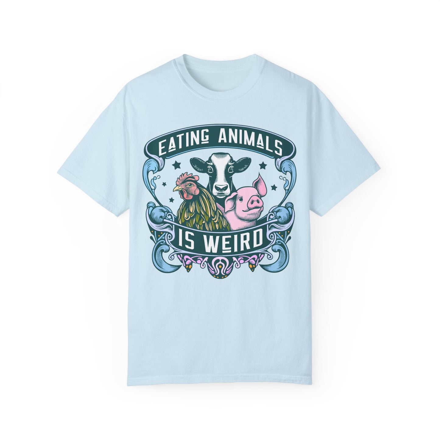 Eating Animals is Weird Vegan T-Shirt in Blues and Greens {Unisex}