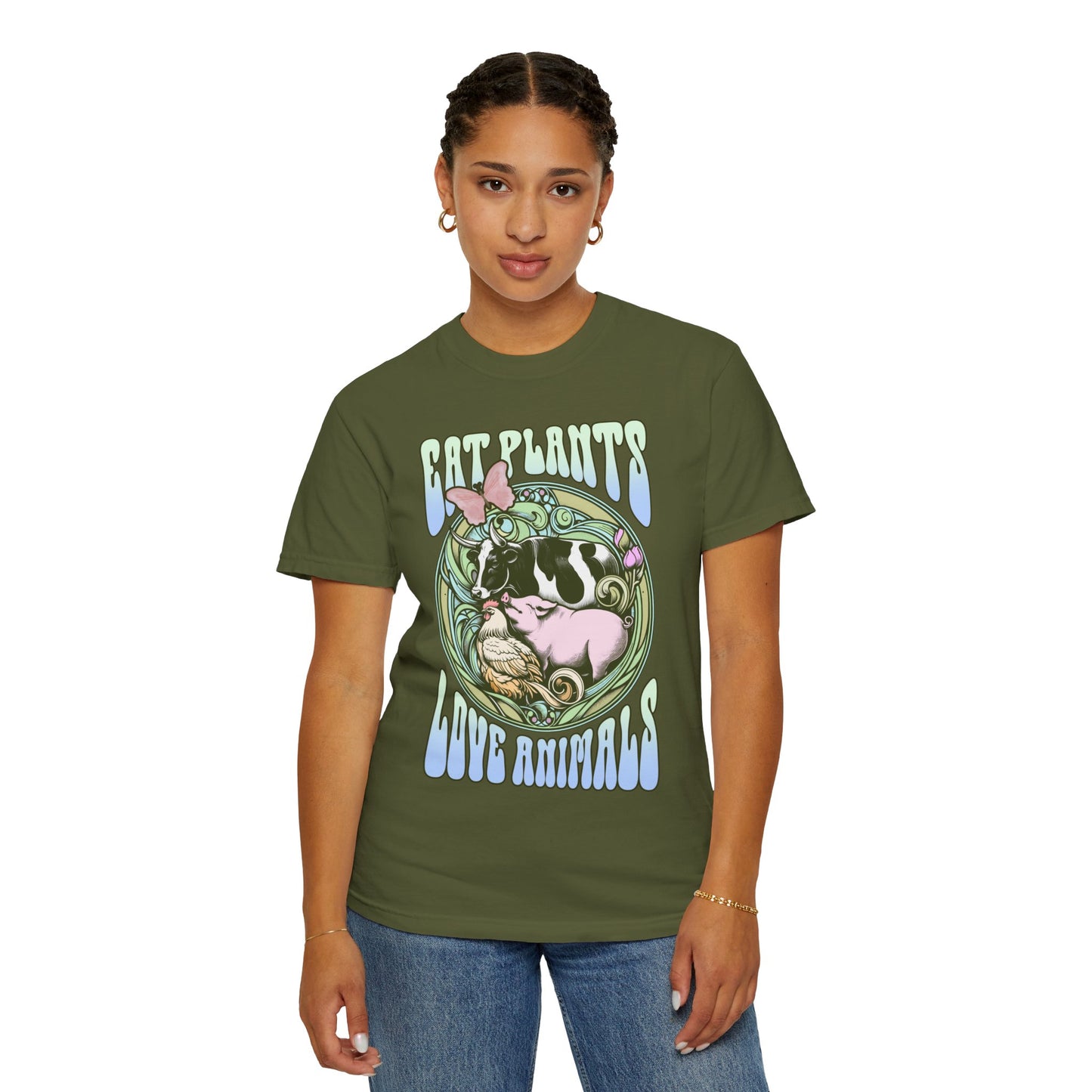 Eat Plants Love Animals Vegan Tee in Green Shades {Unisex}