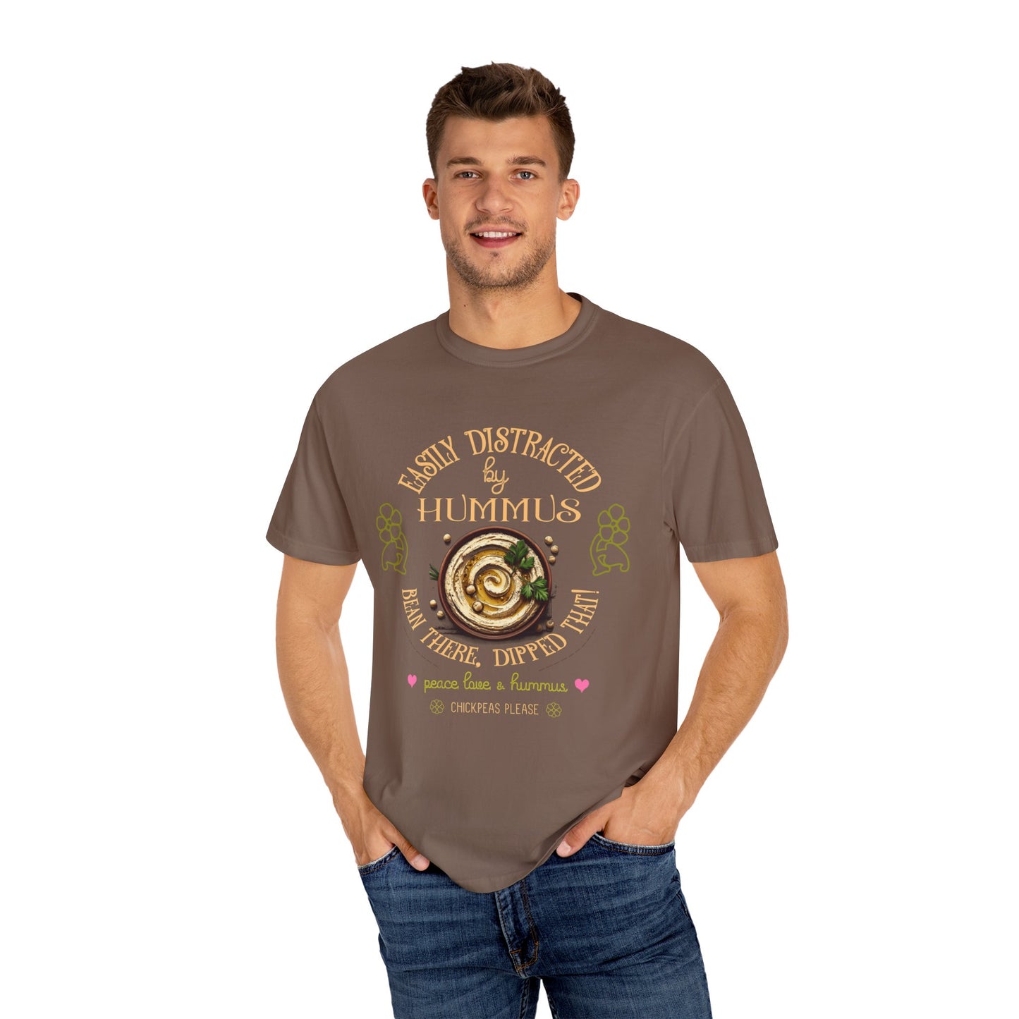 Easily Distracted by Hummus Vegan Tee Shirt in Dark Colors {Unisex}