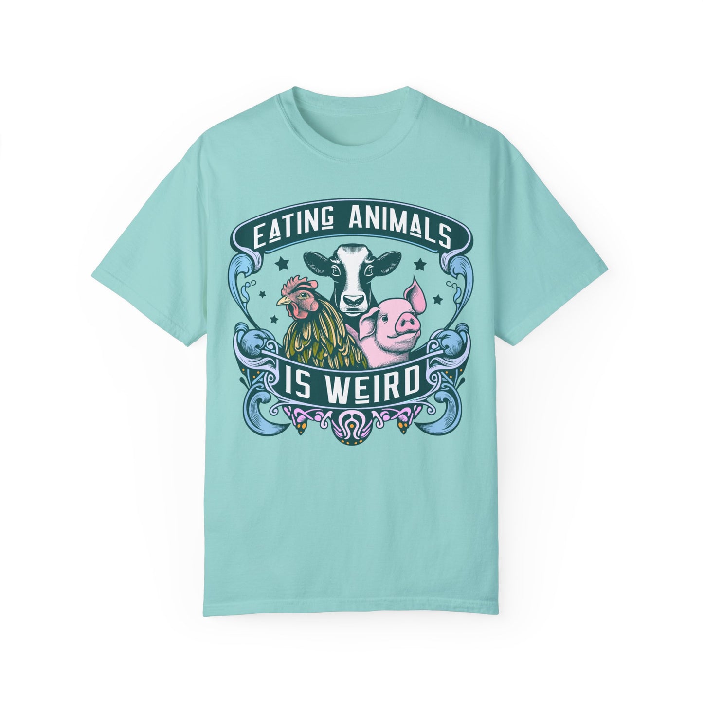 Eating Animals is Weird Vegan T-Shirt in Blues and Greens {Unisex}