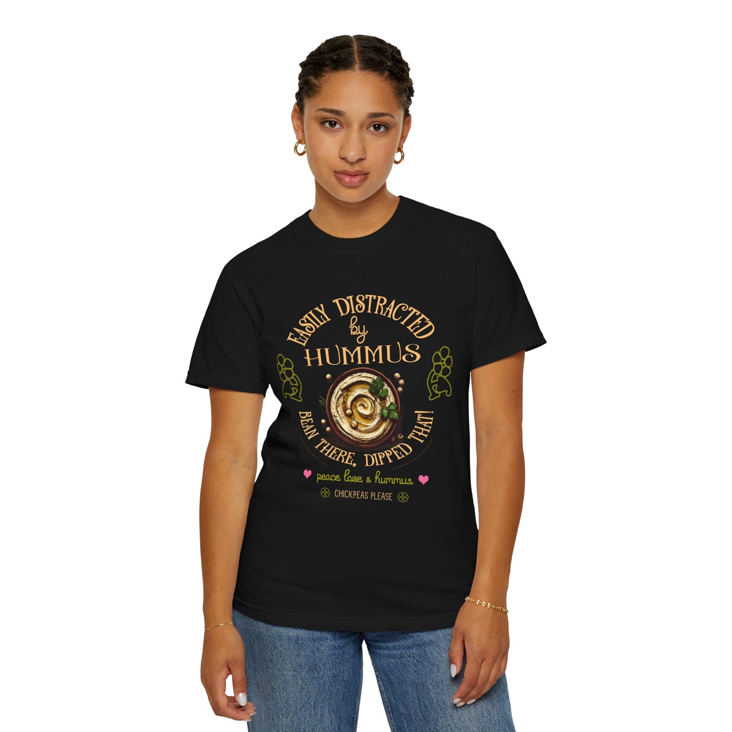 Easily Distracted by Hummus Vegan Tee Shirt in Dark Colors {Unisex}