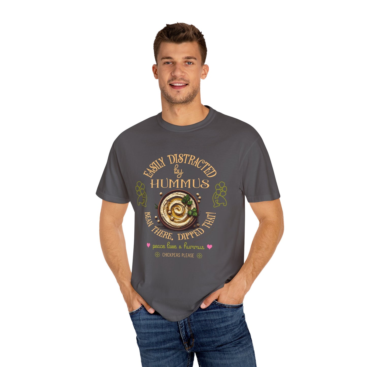 Easily Distracted by Hummus Vegan Tee Shirt in Dark Colors {Unisex}