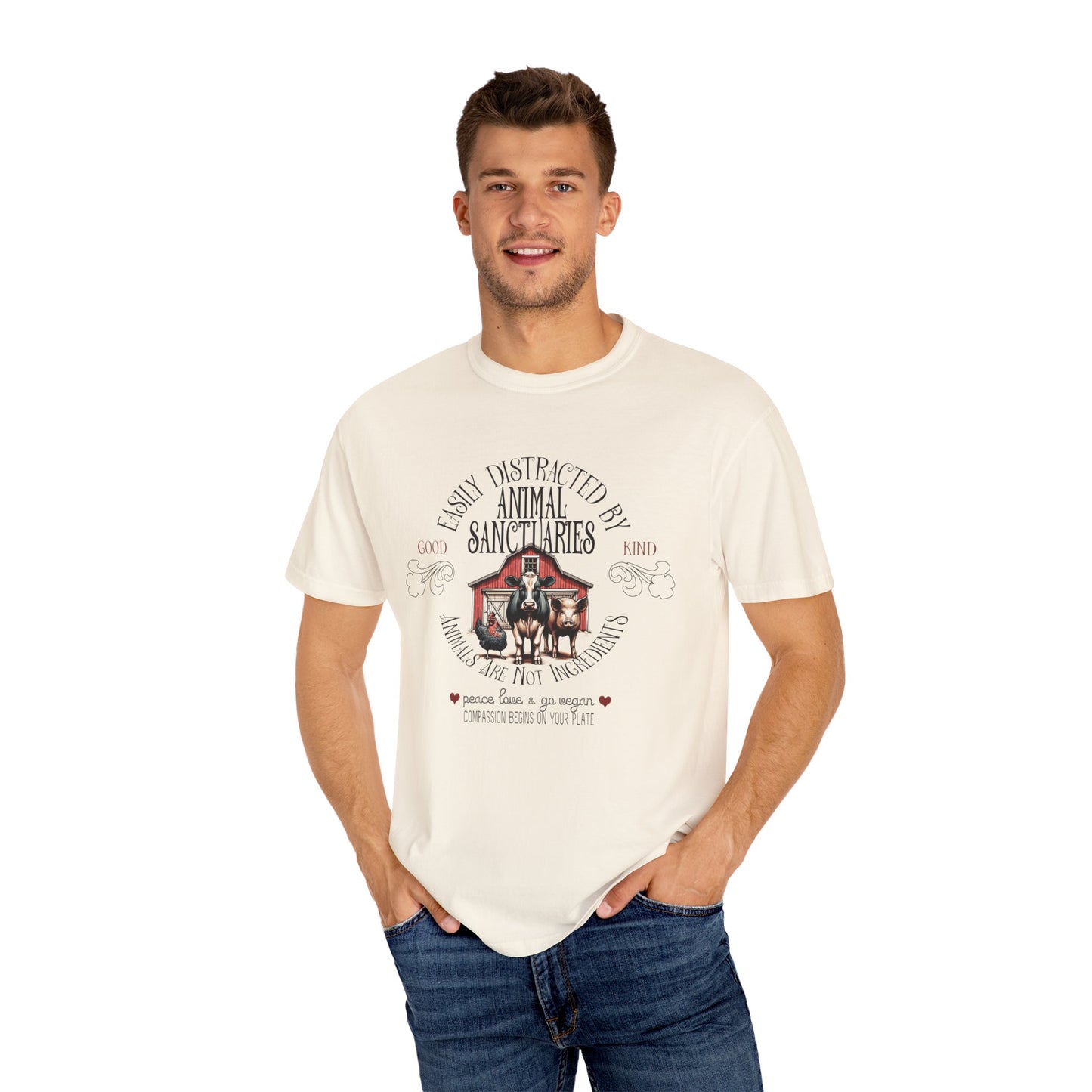 Easily Distracted by Animal Sanctuaries Vegan Tee Shirt in Light Colors {Unisex}