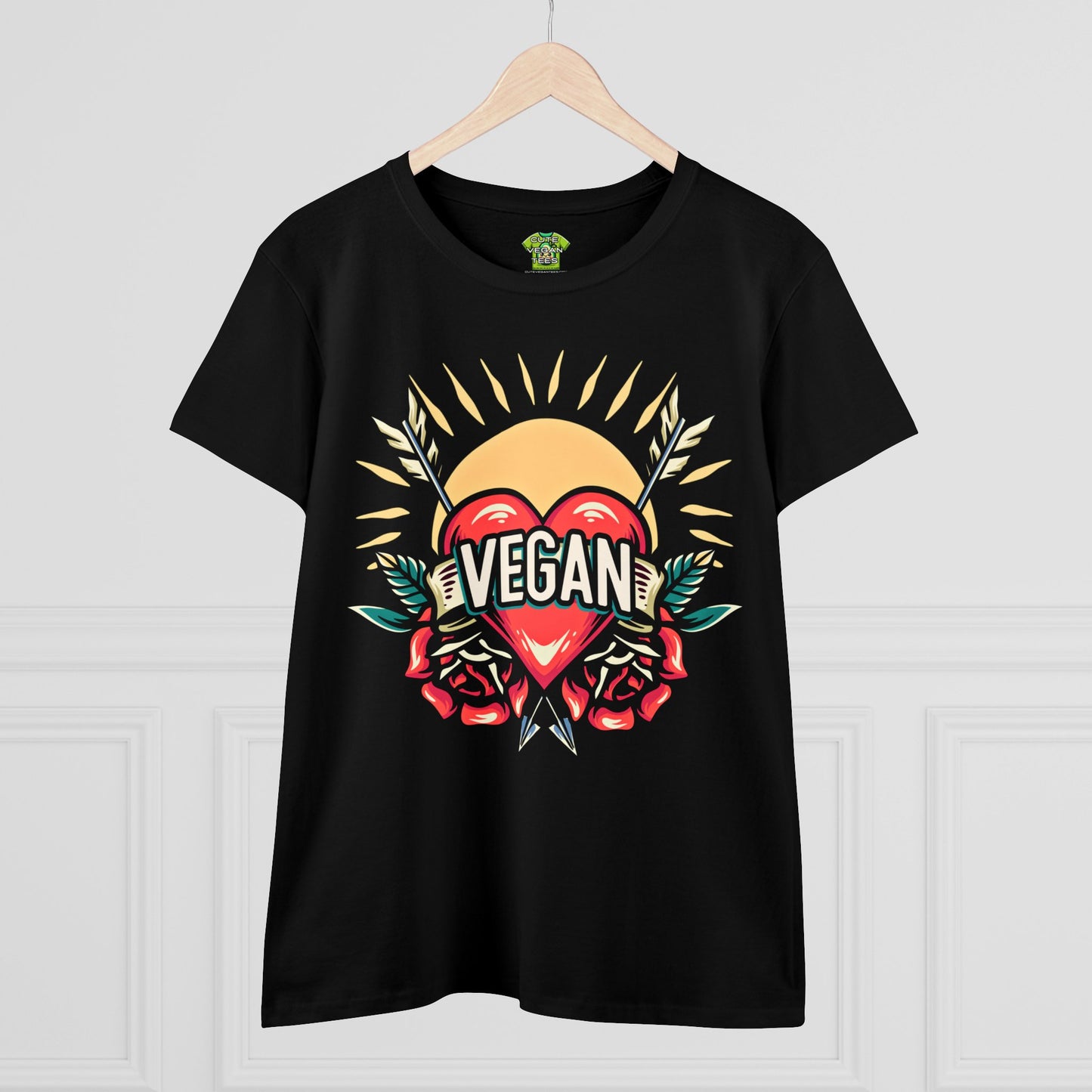 Vegan Hearts and Arrows Cotton Tee Shirt in Black {Women's}