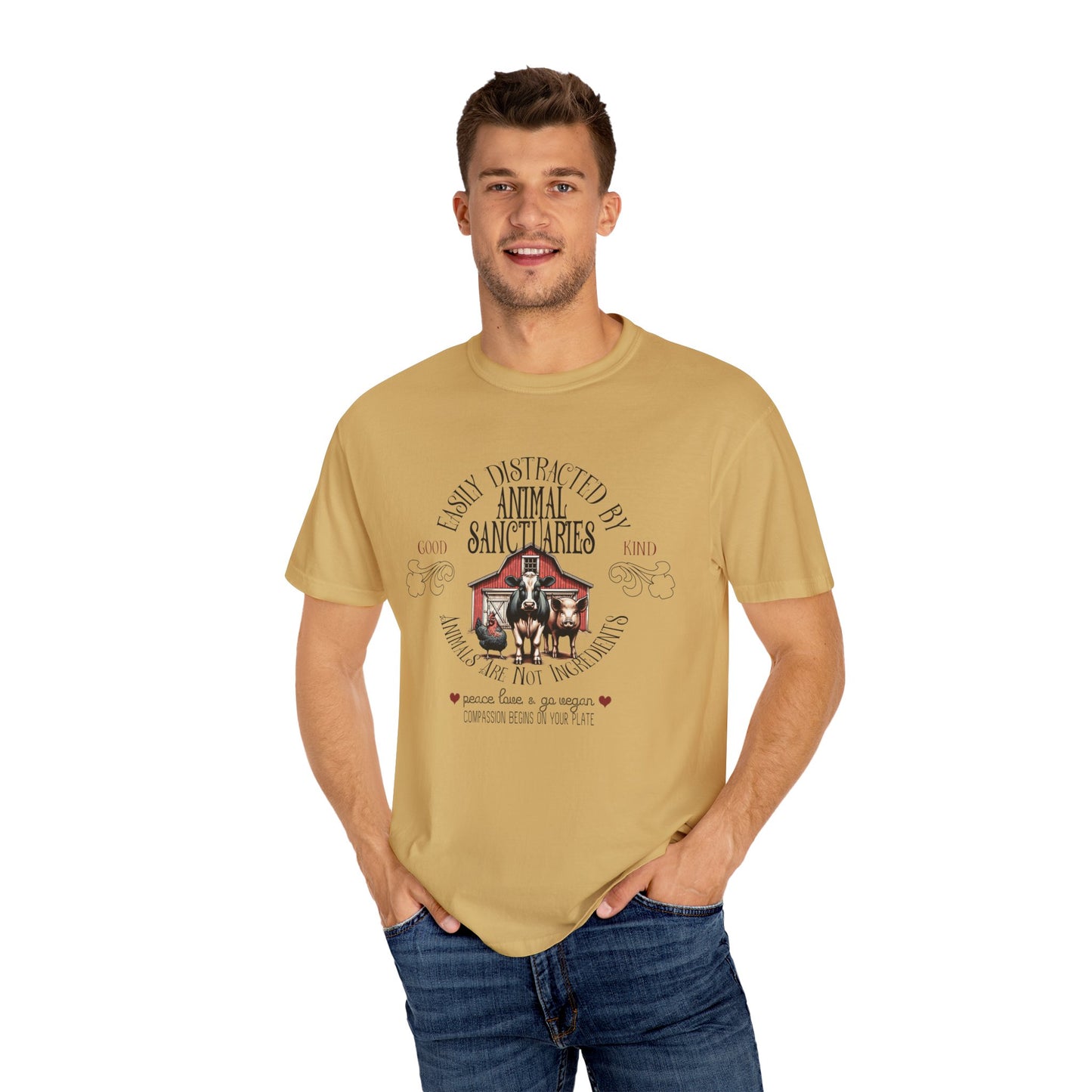 Easily Distracted by Animal Sanctuaries Vegan Tee Shirt in Light Colors {Unisex}