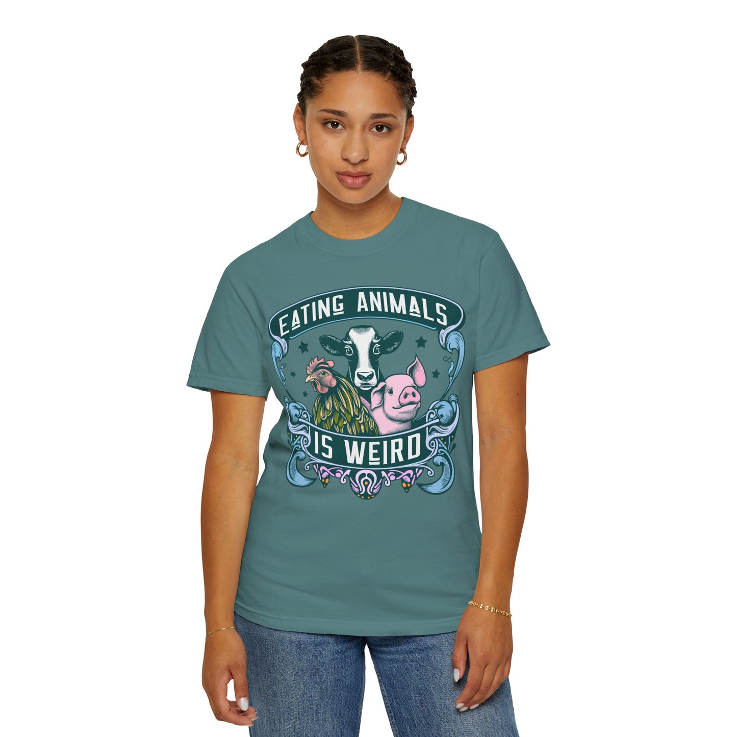 Eating Animals is Weird Vegan T-Shirt in Blues and Greens {Unisex}