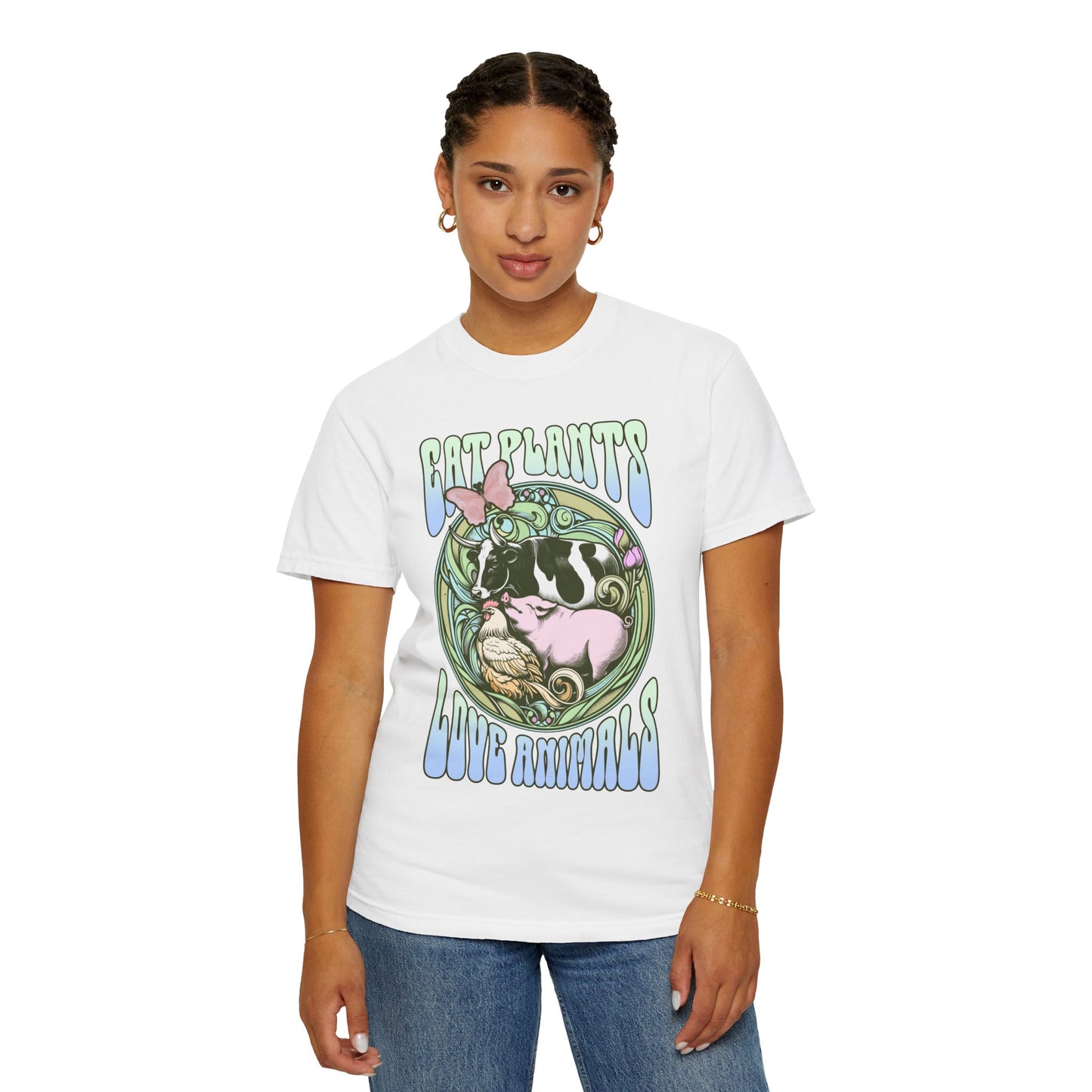 Eat Plants Love Animals Vegan Tee in Green Shades {Unisex}