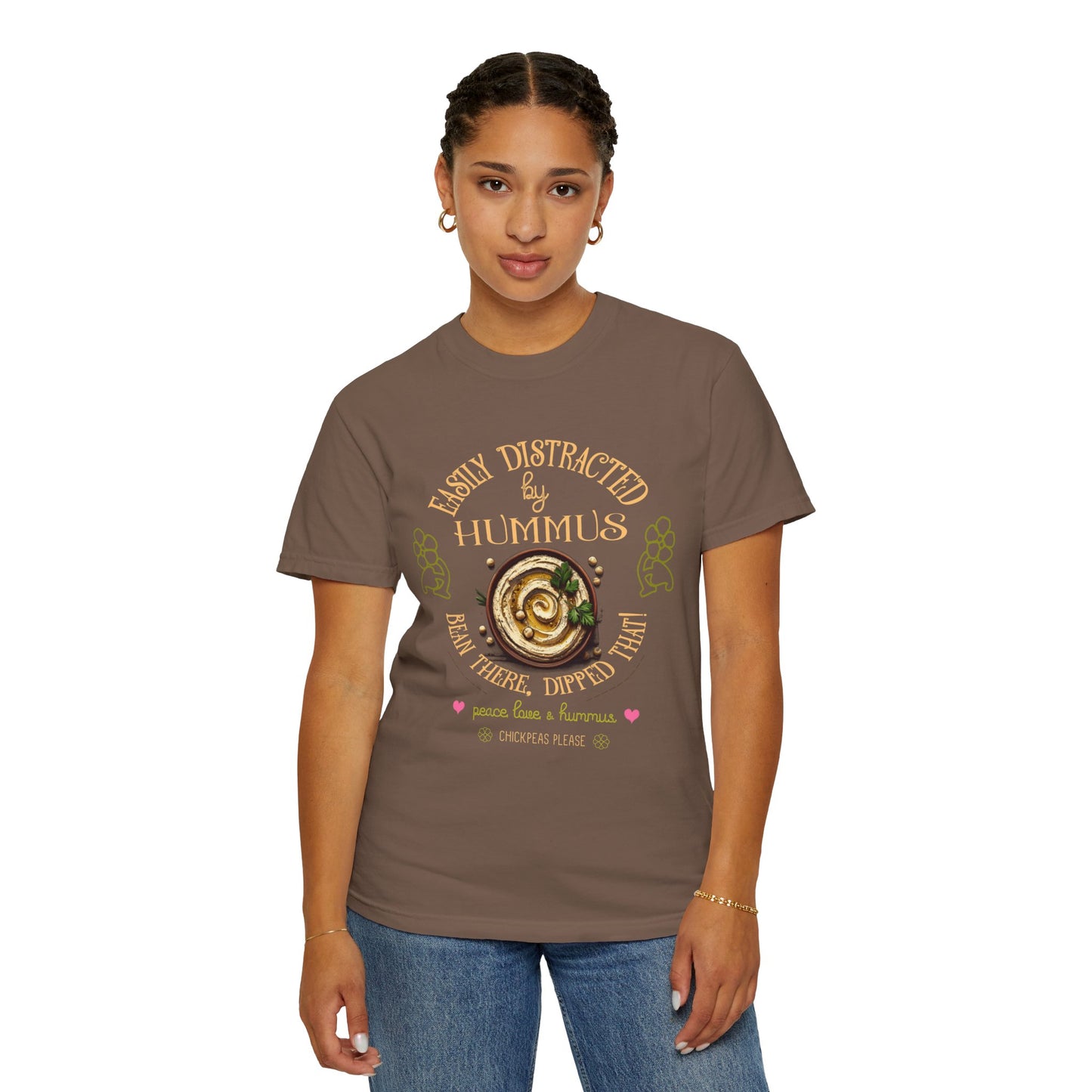 Easily Distracted by Hummus Vegan Tee Shirt in Dark Colors {Unisex}