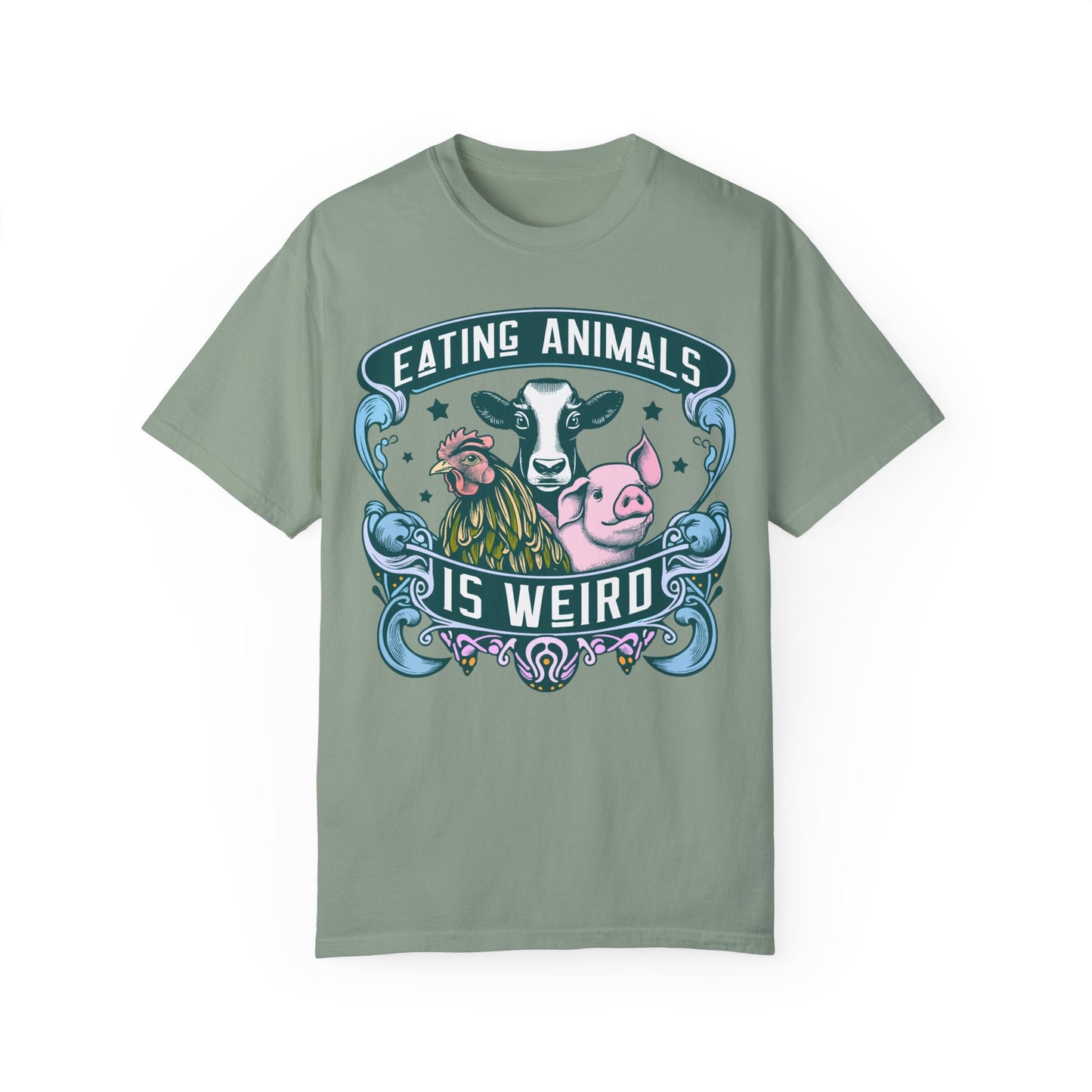 Eating Animals is Weird Vegan T-Shirt in Blues and Greens {Unisex}