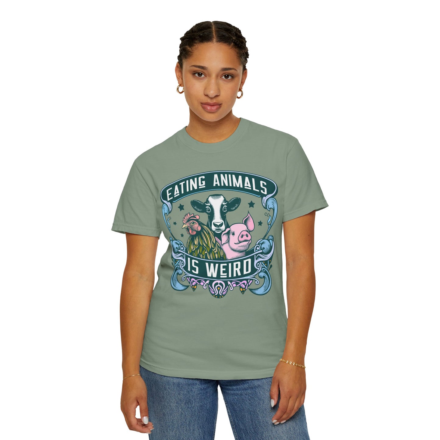 Eating Animals is Weird Vegan T-Shirt in Blues and Greens {Unisex}