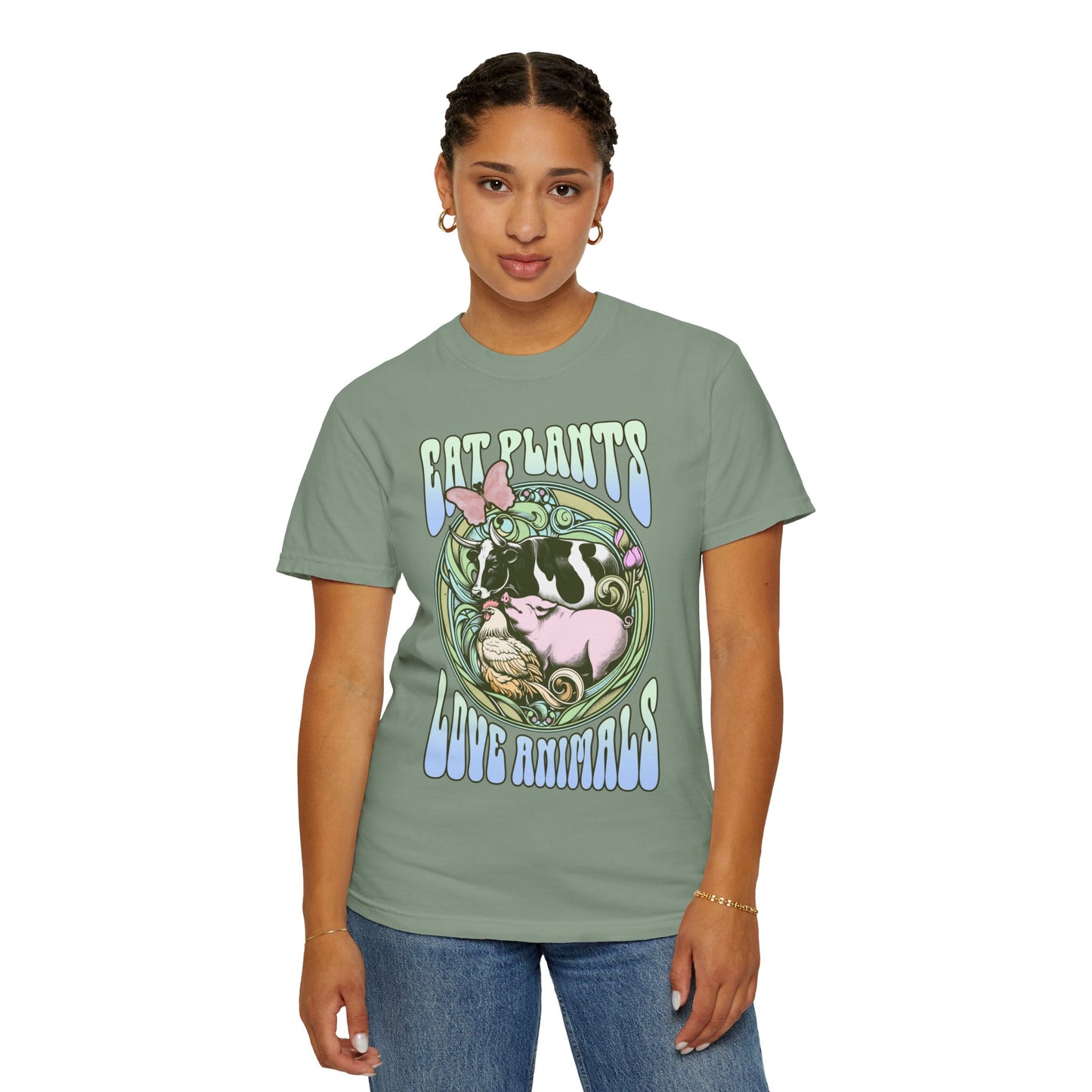 Eat Plants Love Animals Vegan Tee in Green Shades {Unisex}