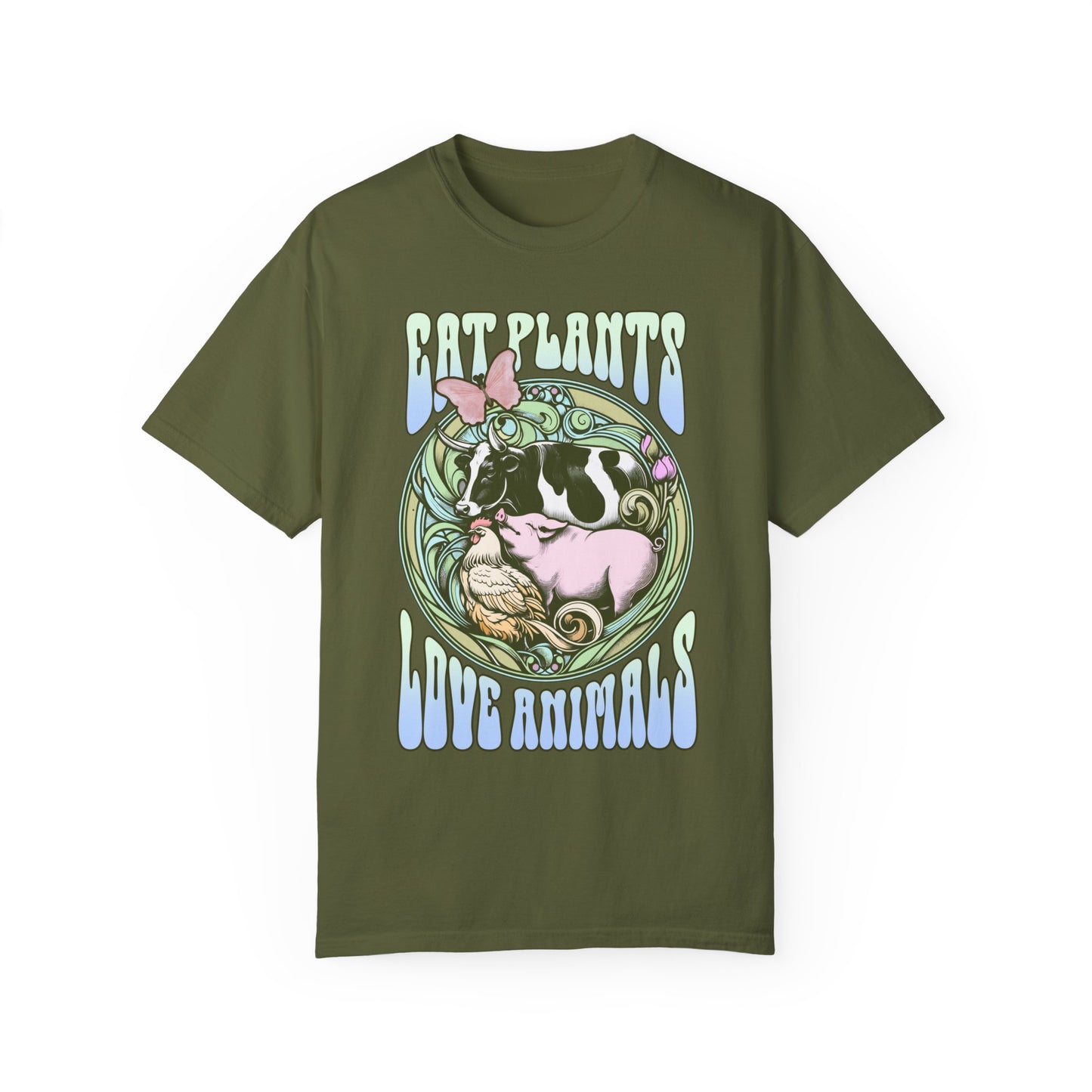 Eat Plants Love Animals Vegan Tee in Green Shades {Unisex}